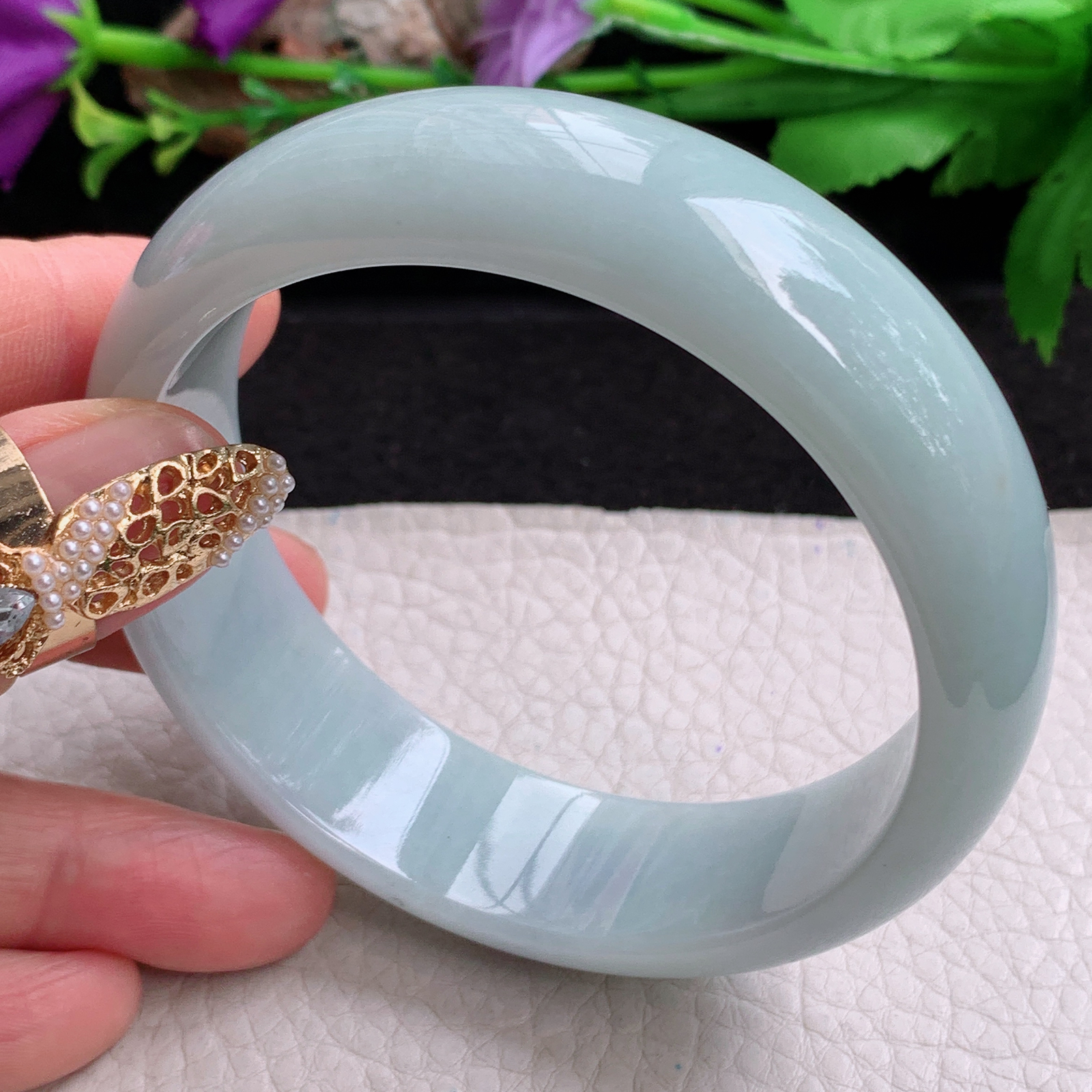 hy大圈口61.5*18.6*7.8轮胎镯 天然缅甸翡翠a货手镯浅绿大气正圈玉镯子