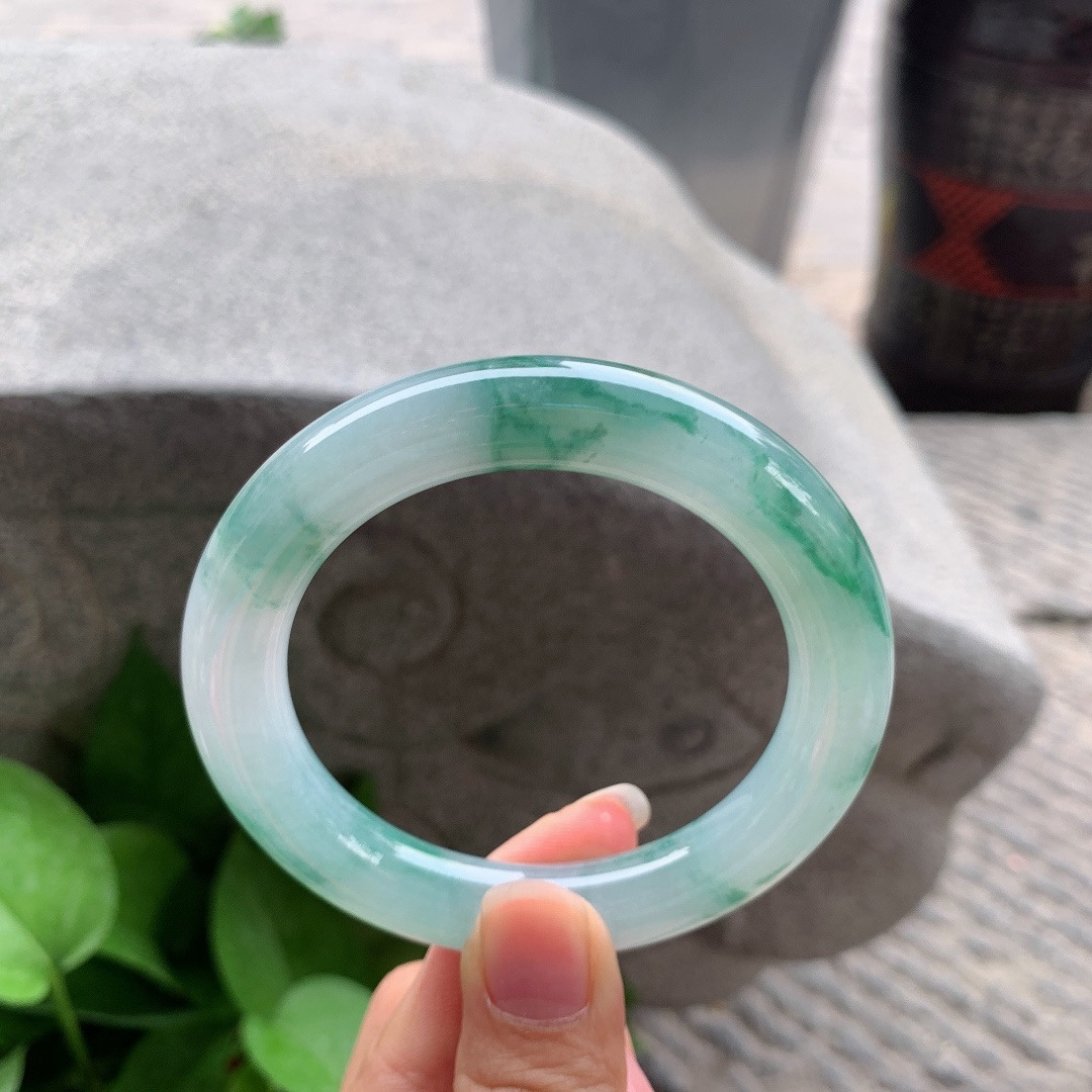 圈口55.7-10.8 【冰飘花圆条手镯】圆条55 56可戴