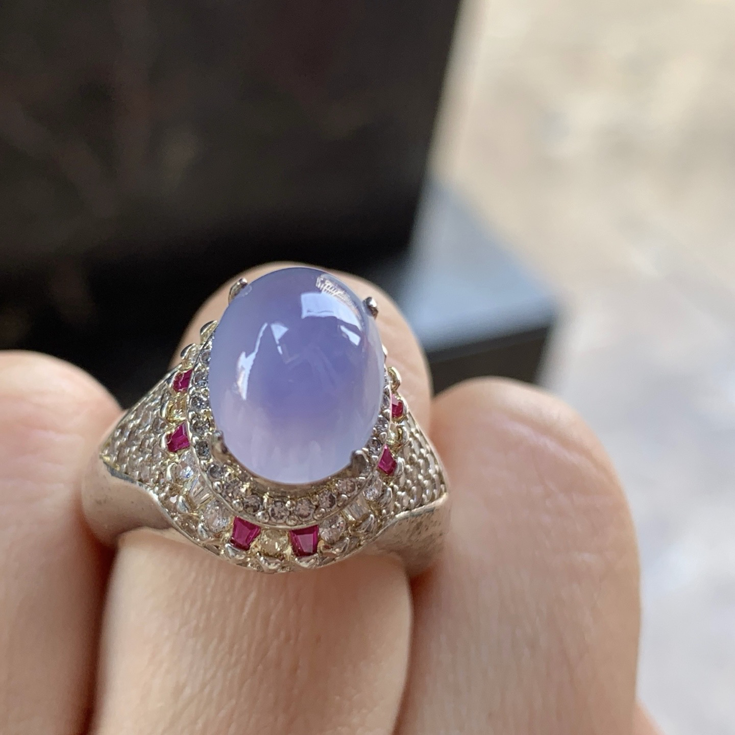 冰紫戒面^_^冰透起光 饱满 尺寸12-9-5mm 铜托