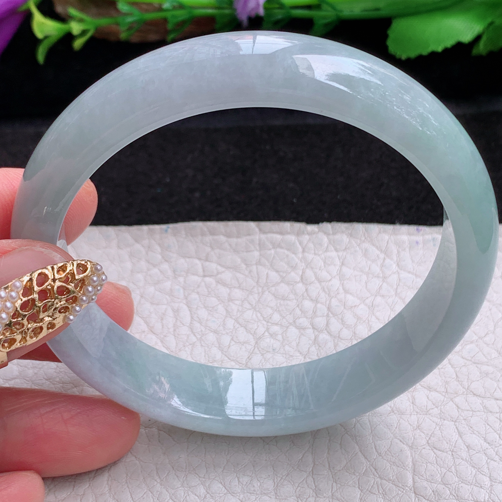 ee实拍59.5*13.5*7.3平安镯 天然缅甸翡翠a货手镯冰胶大气正圈玉镯子