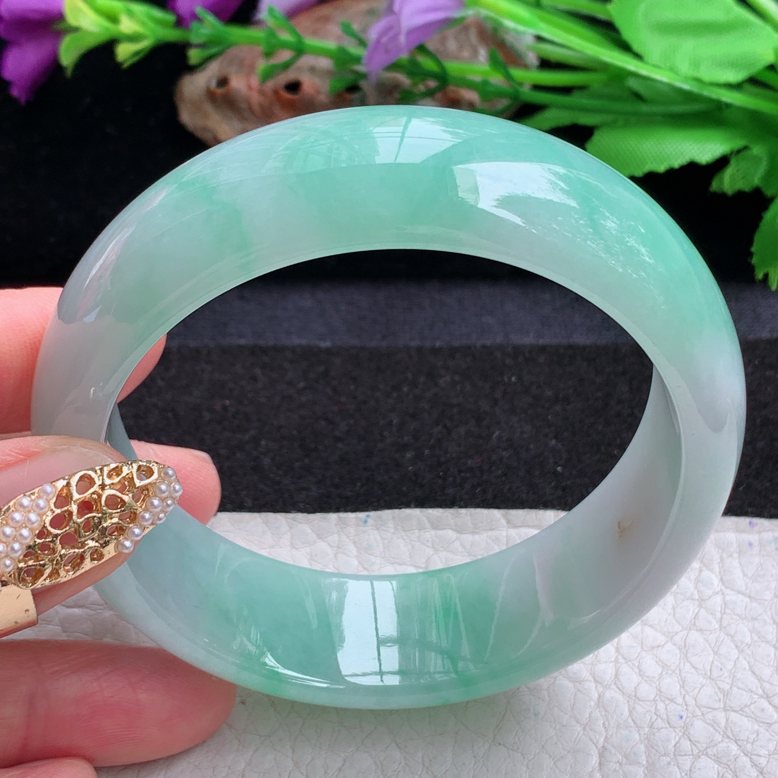 xc大圈口59*19.5*8轮胎镯 天然缅甸翡翠a货手镯冰飘花大气正圈玉镯子