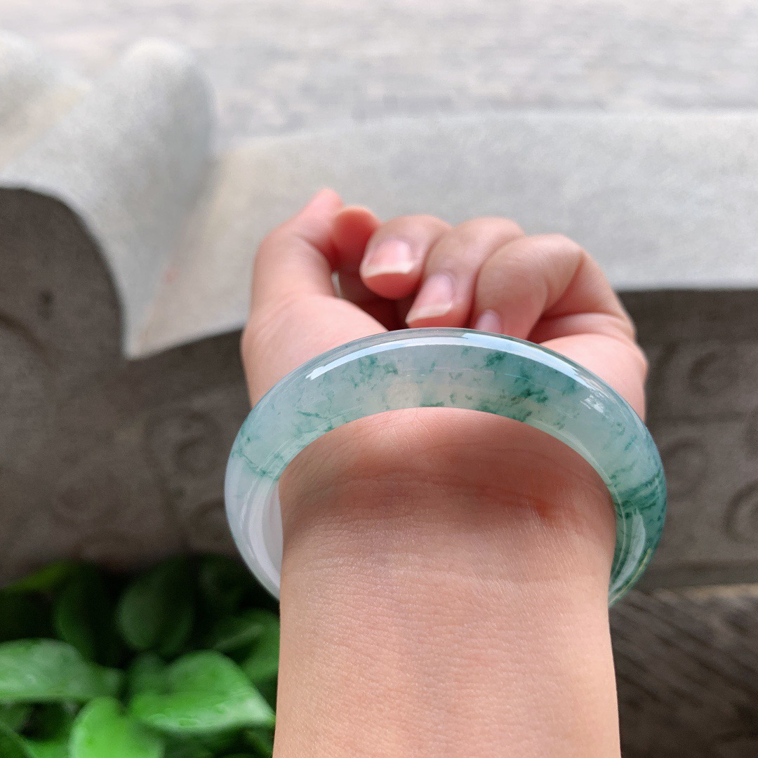 小圈口53-12.8-8.1 【冰种飘花正圈手镯】正圈53 54可戴