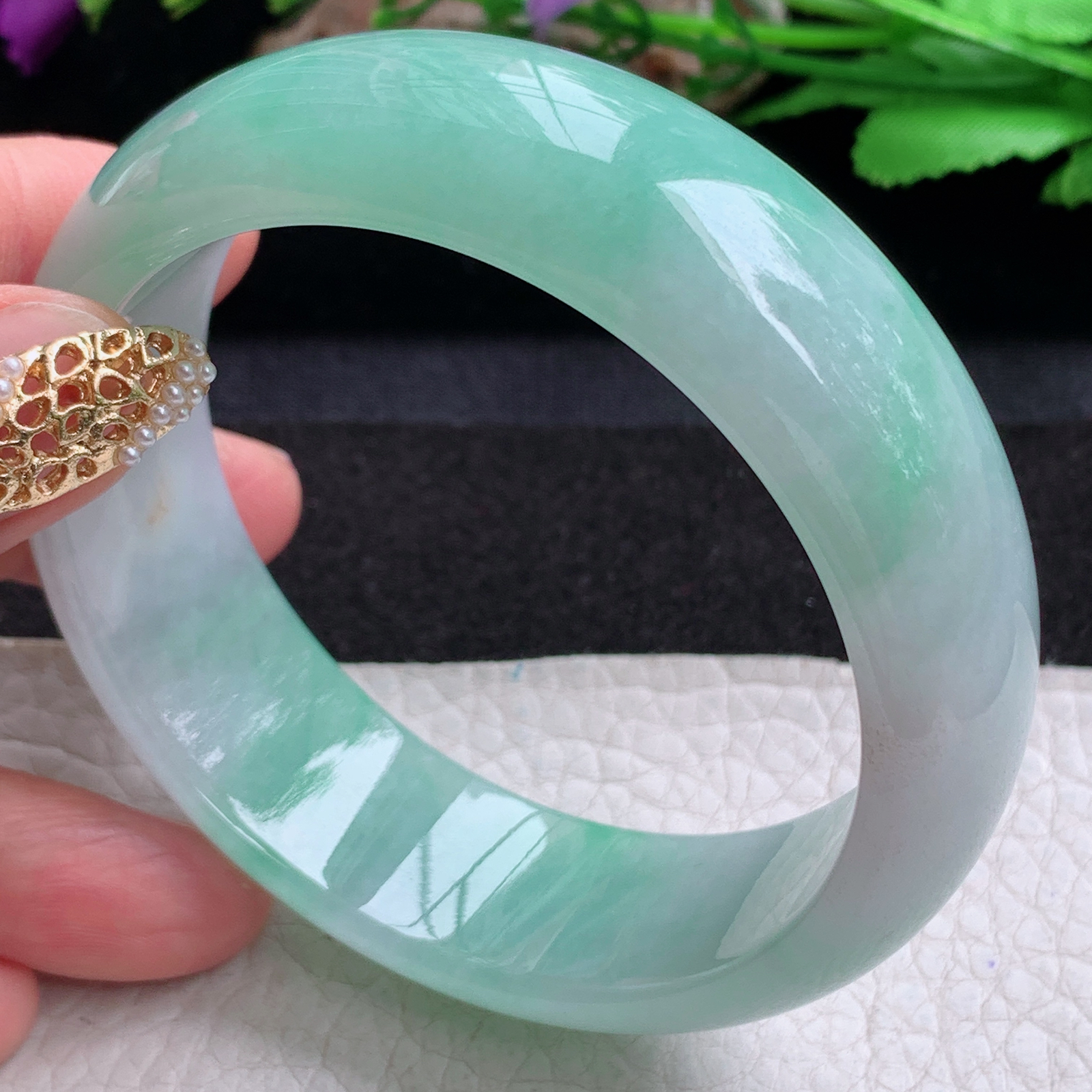xc大圈口59*19.5*8轮胎镯 天然缅甸翡翠a货手镯冰飘花大气正圈玉镯子