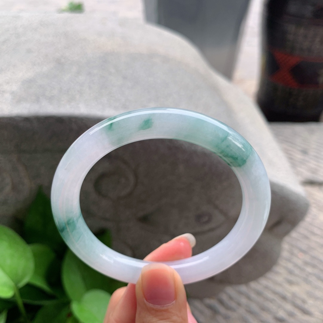 圈口57.8-9.4 【冰飘花圆条手镯】圆条57 58可戴 冰透水润