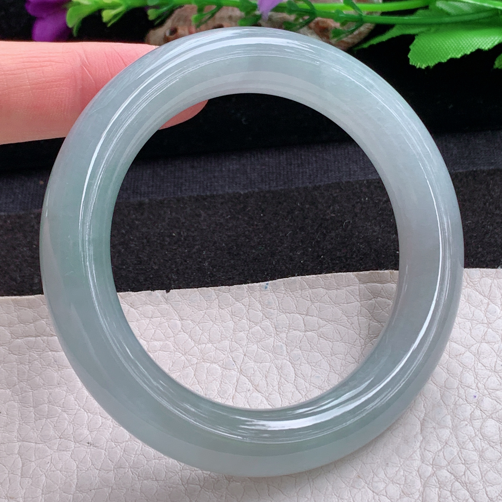 cc实拍55.5*11.6美人镯 天然缅甸翡翠a货手镯晴水圆条玉镯子