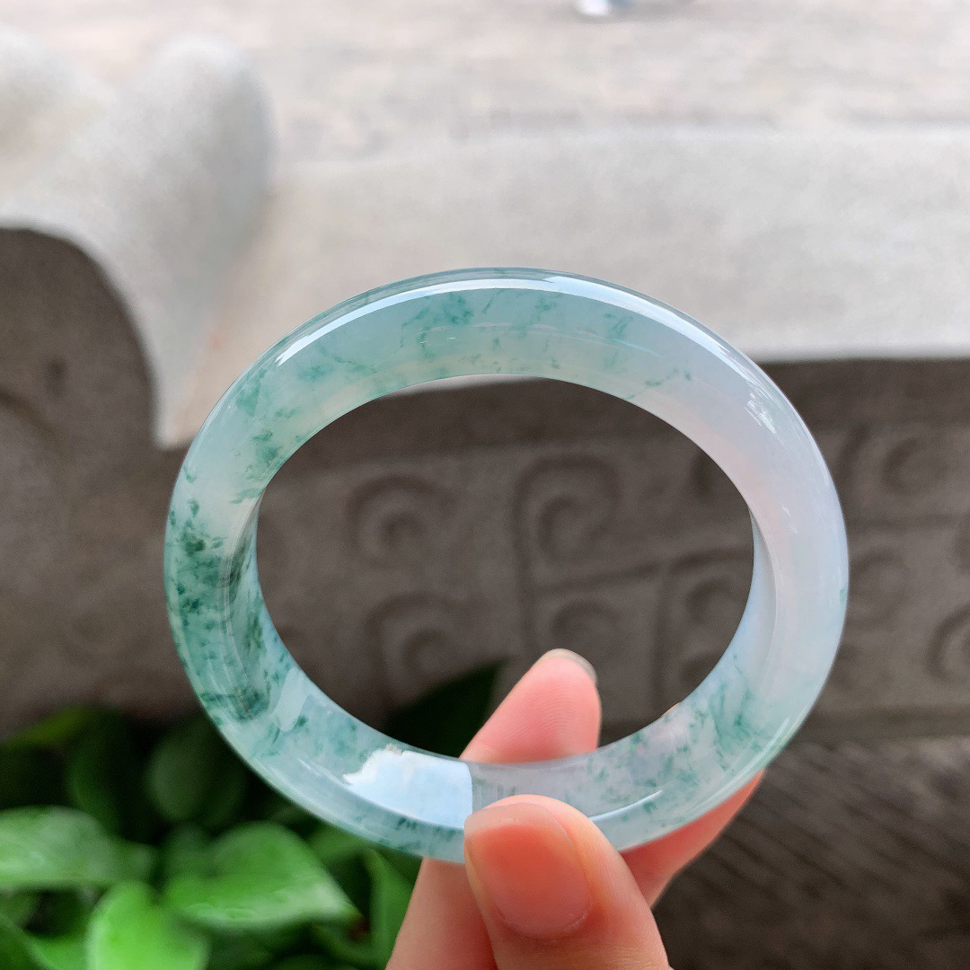 小圈口53-12.8-8.1 【冰种飘花正圈手镯】正圈53 54可戴