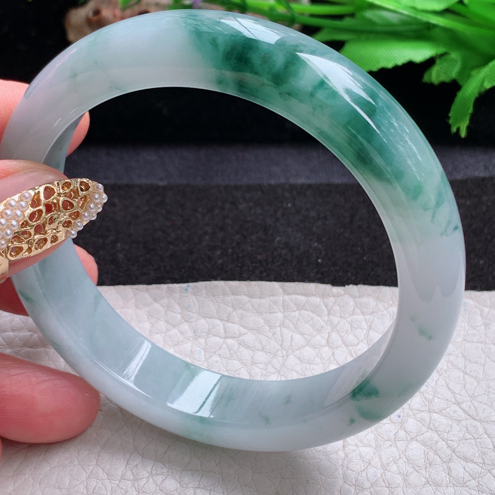 xc实拍58.6*13.8*8.5平安镯 天然缅甸翡翠a货手镯冰飘花正圈玉镯子