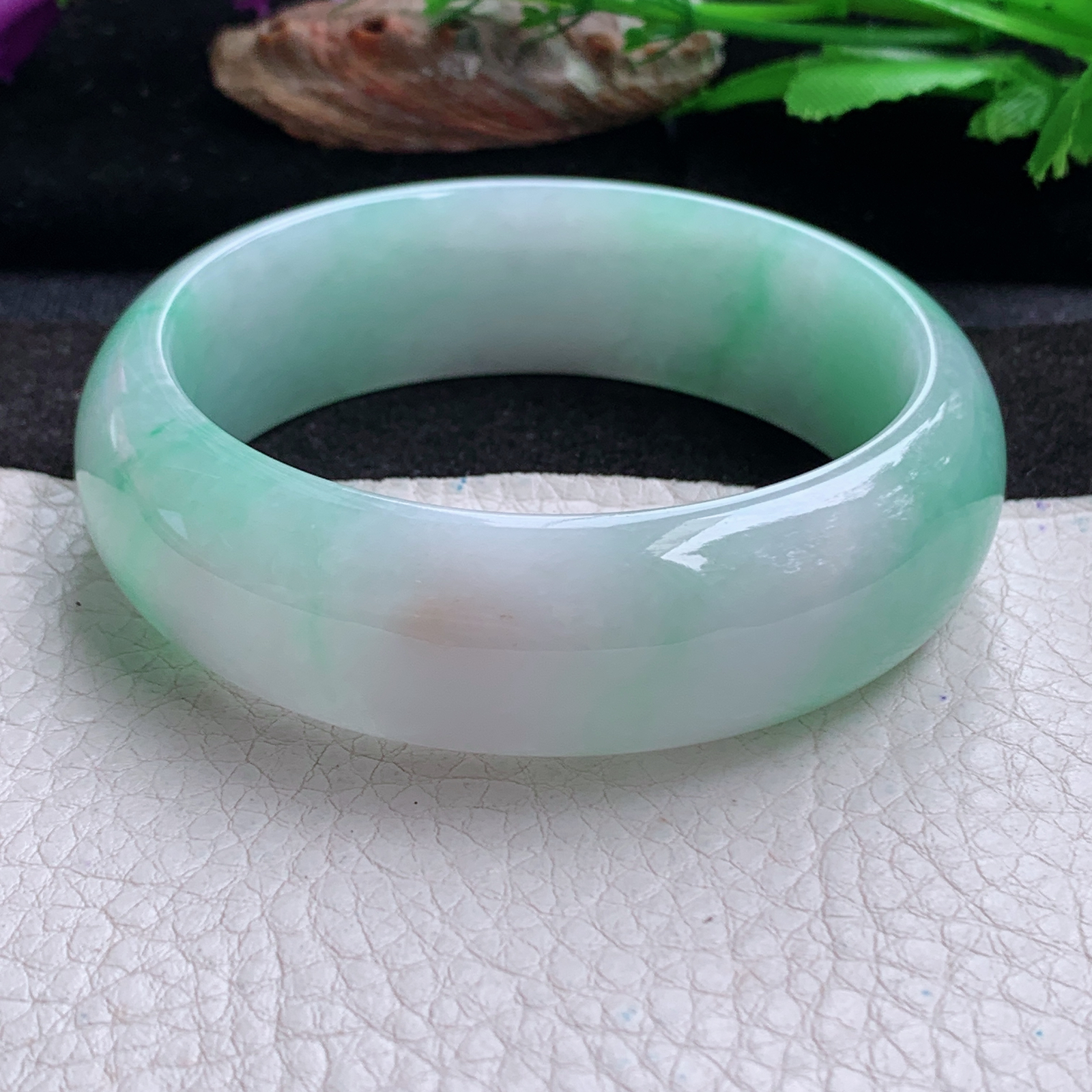 xc大圈口59*19.5*8轮胎镯 天然缅甸翡翠a货手镯冰飘花大气正圈玉镯子