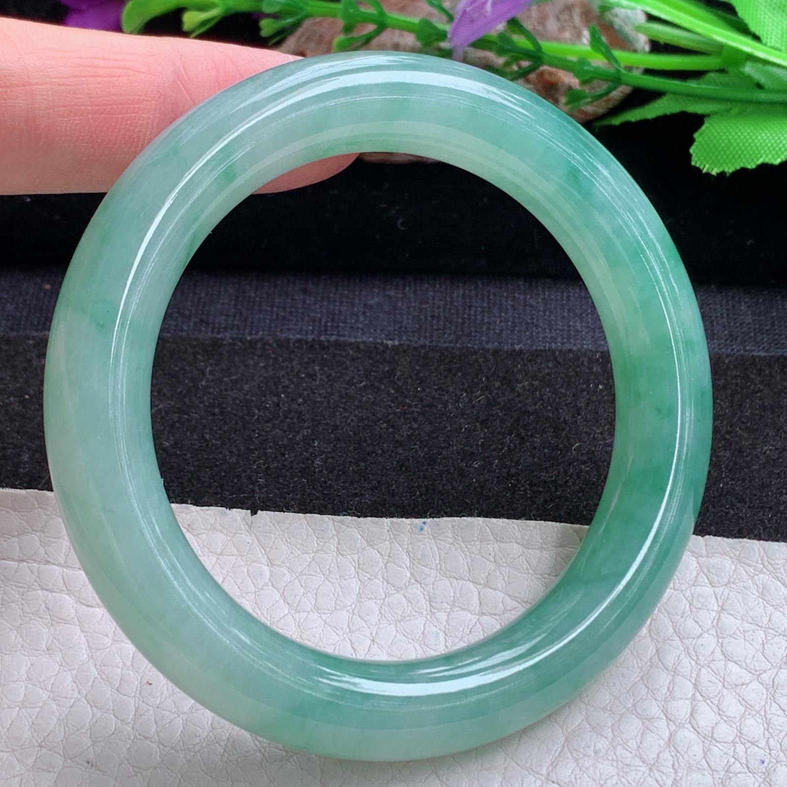 xc实拍54*10.8*10.2美人镯 天然缅甸翡翠a货手镯飘花圆条玉镯子