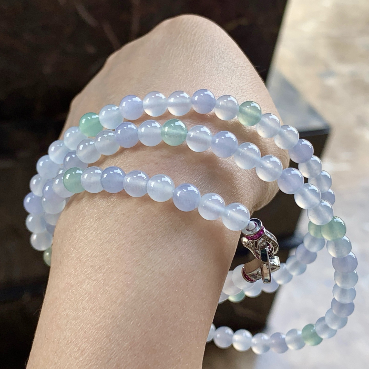 冰种糖果色珠链^_^清新冰透 甜美