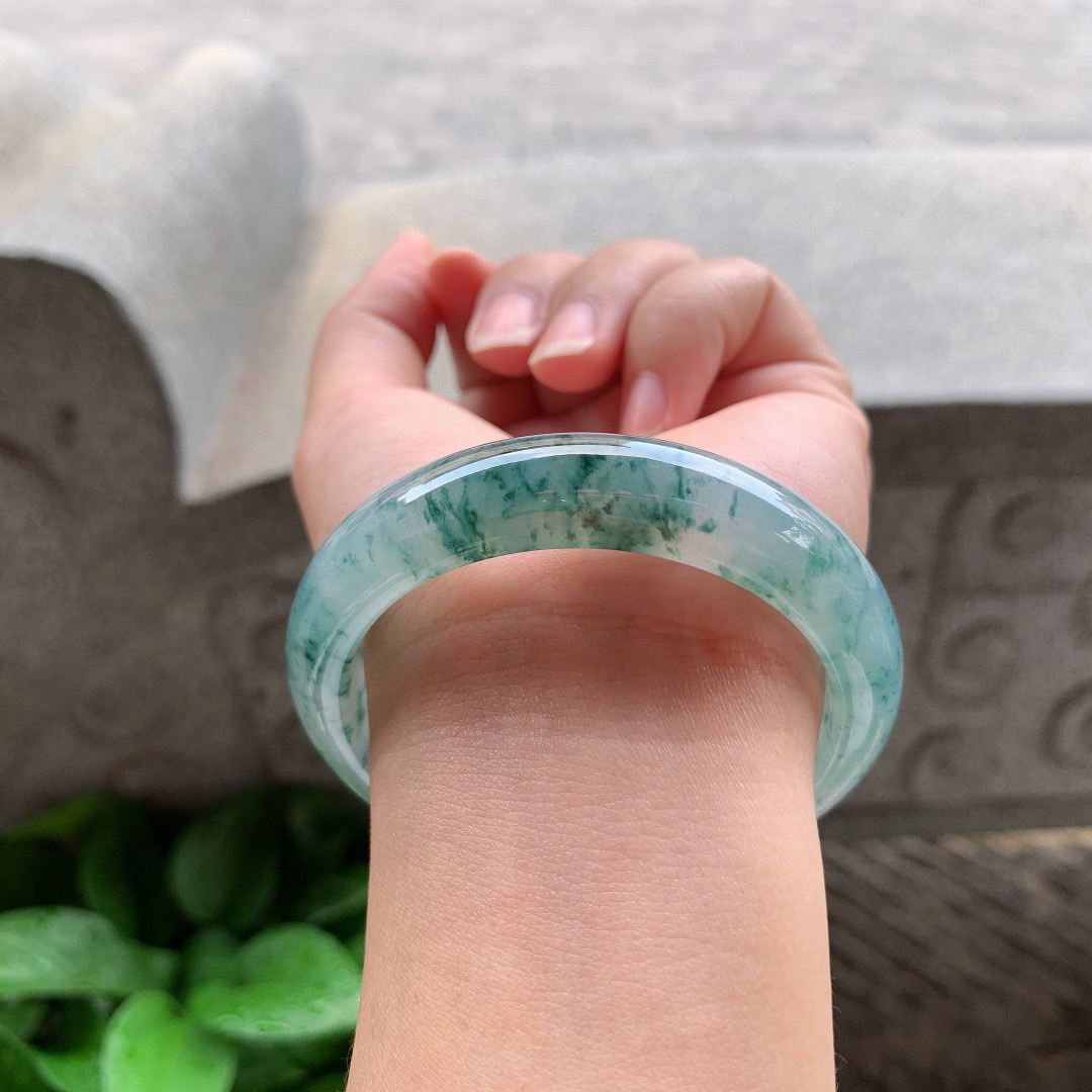 小圈口53-12.8-8.1 【冰种飘花正圈手镯】正圈53 54可戴