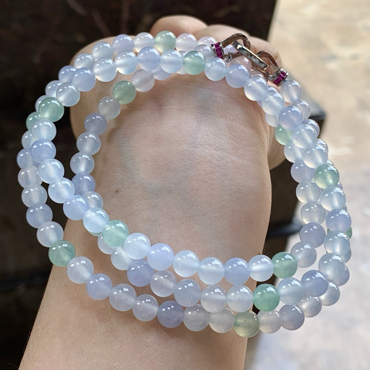 冰种糖果色珠链^_^清新冰透 甜美