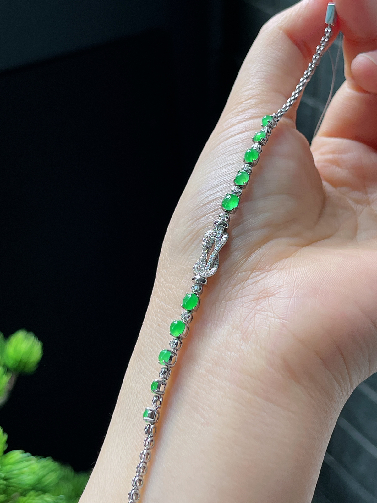 18k金 翡翠冰种绿色手链