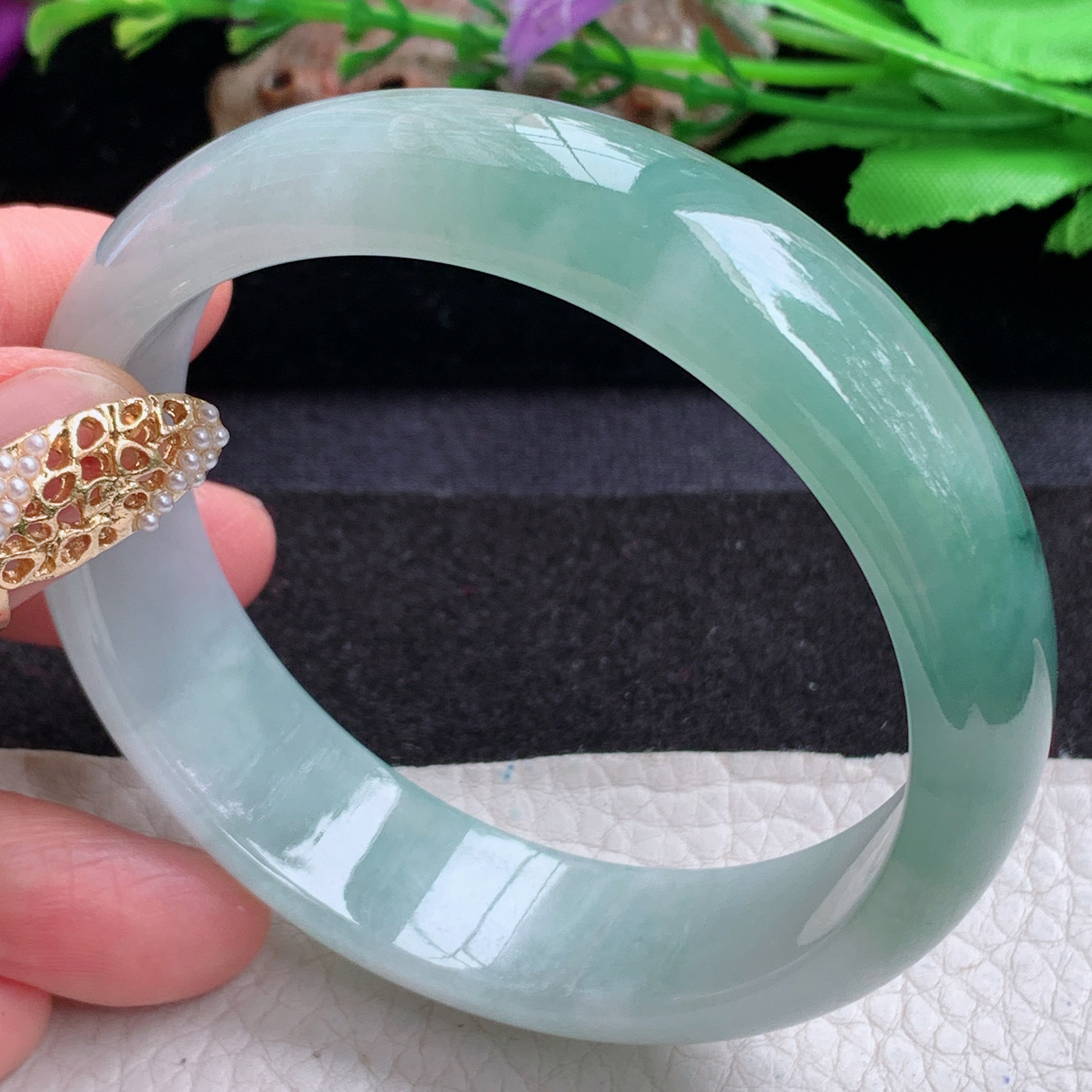 xc大圈口60*16.2*7.5轮胎镯 天然缅甸翡翠a货手镯冰飘花正圈玉镯子