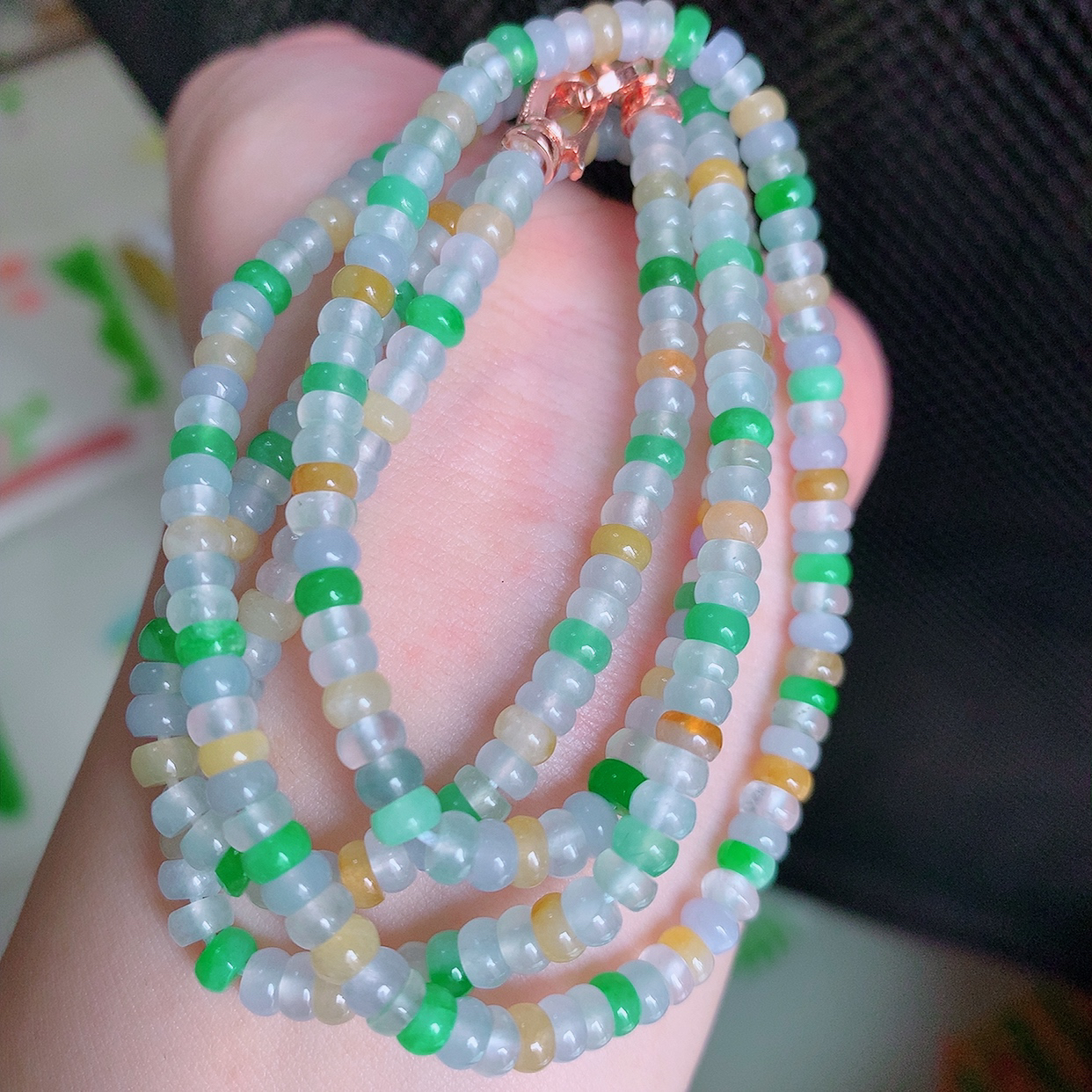 自然光实拍，冰种多宝翡翠项链，冰多彩翡翠珠链，颜色丰富，料子细腻，高档大气，自戴送礼佳品！#001.