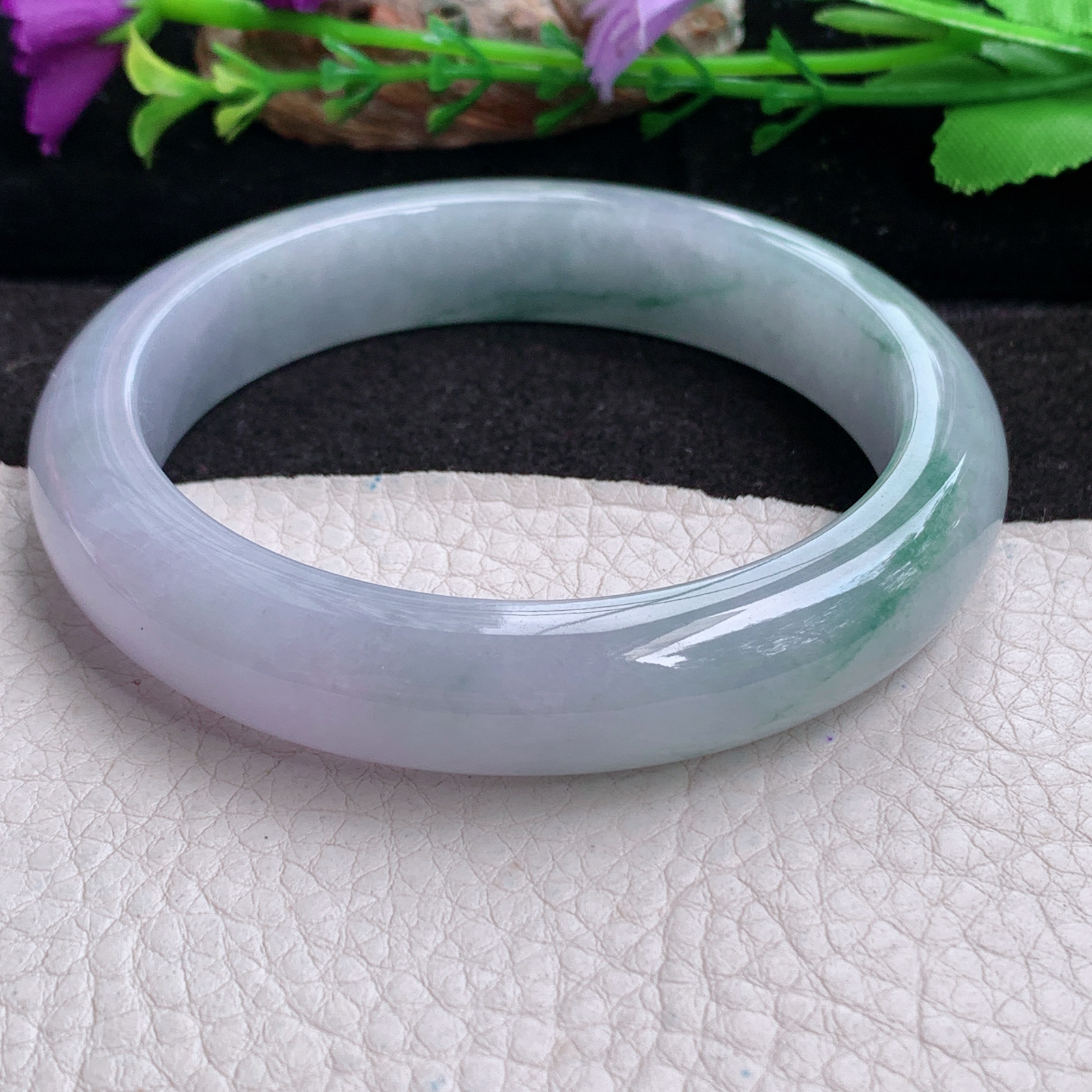 hy大圈口61.8*13*8.6平安镯 天然缅甸翡翠a货手镯蓝紫飘花大气正圈玉镯子