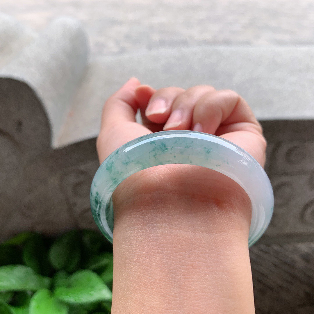 小圈口53-12.8-8.1 【冰种飘花正圈手镯】正圈53 54可戴