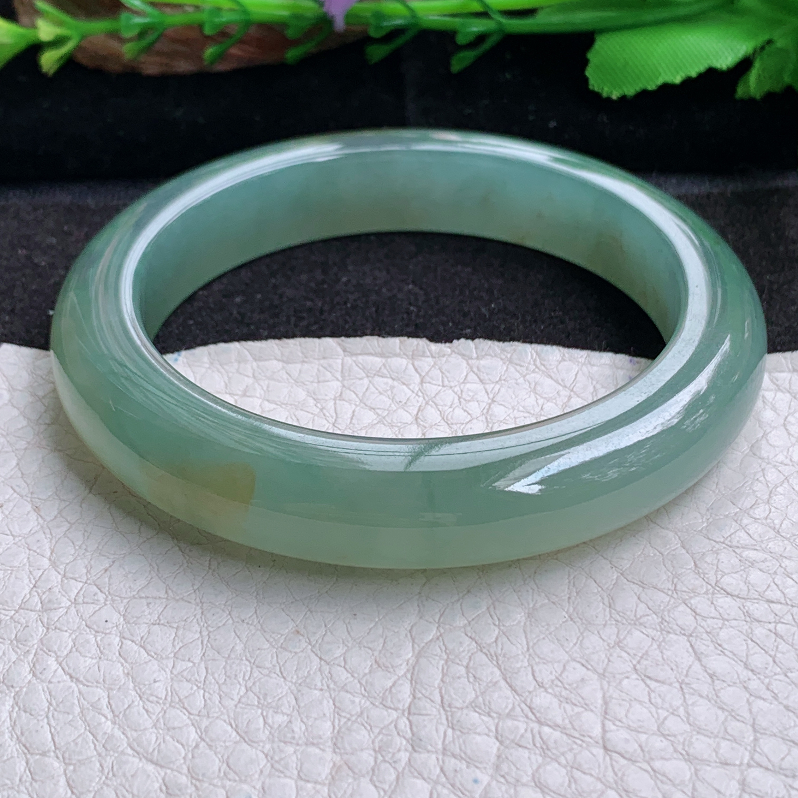 r实拍57*12*10平安镯 天然缅甸翡翠a货手镯冰黄加绿厚装正圈玉镯子