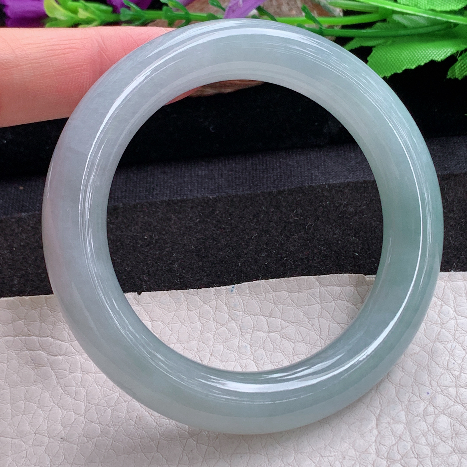 cc实拍55.5*11.6美人镯 天然缅甸翡翠a货手镯晴水圆条玉镯子