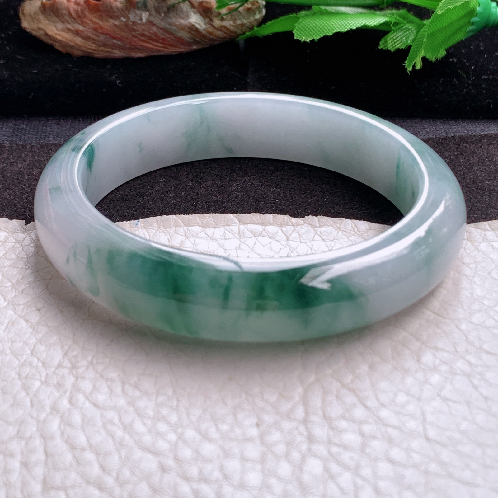 xc实拍58.6*13.8*8.5平安镯 天然缅甸翡翠a货手镯冰飘花正圈玉镯子