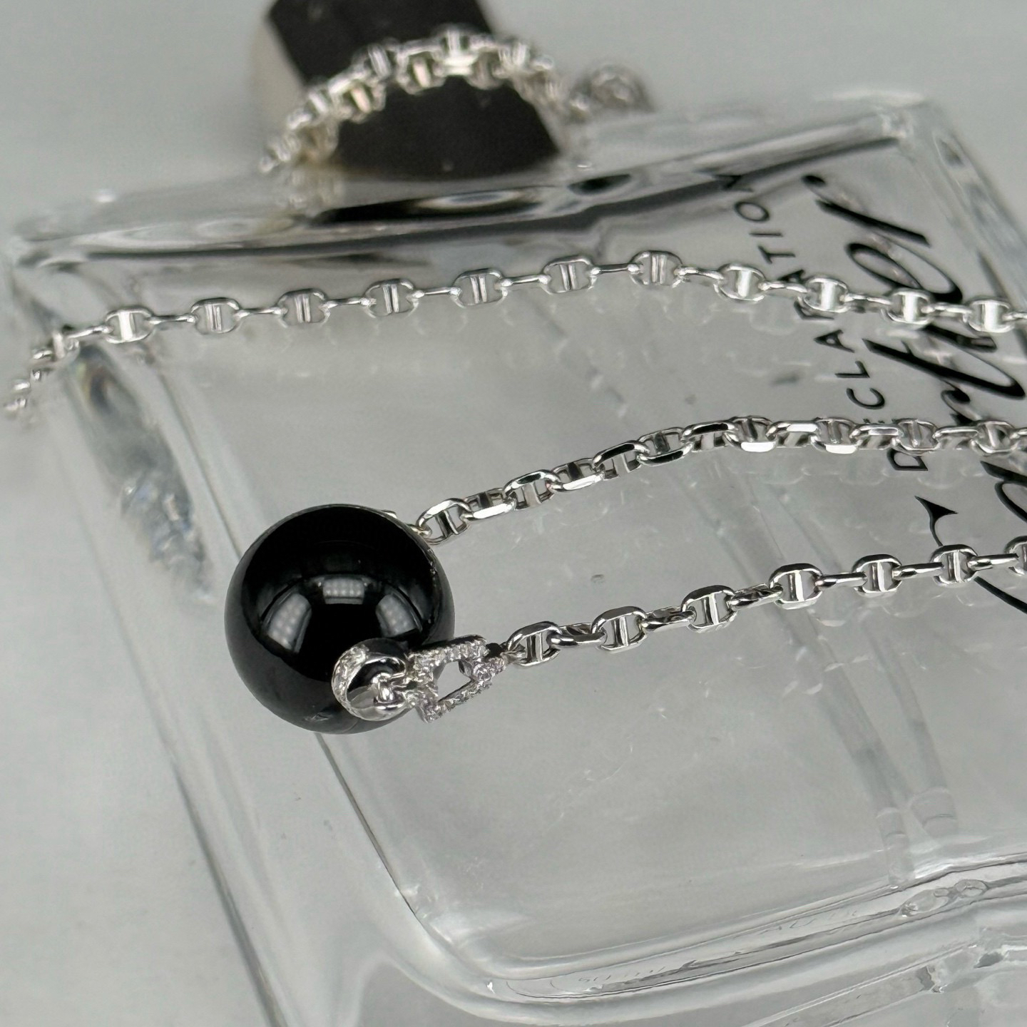 精品18k墨翠珠子锁骨链 种好色正 黑度极好 打灯通透 油性十足 尺寸12