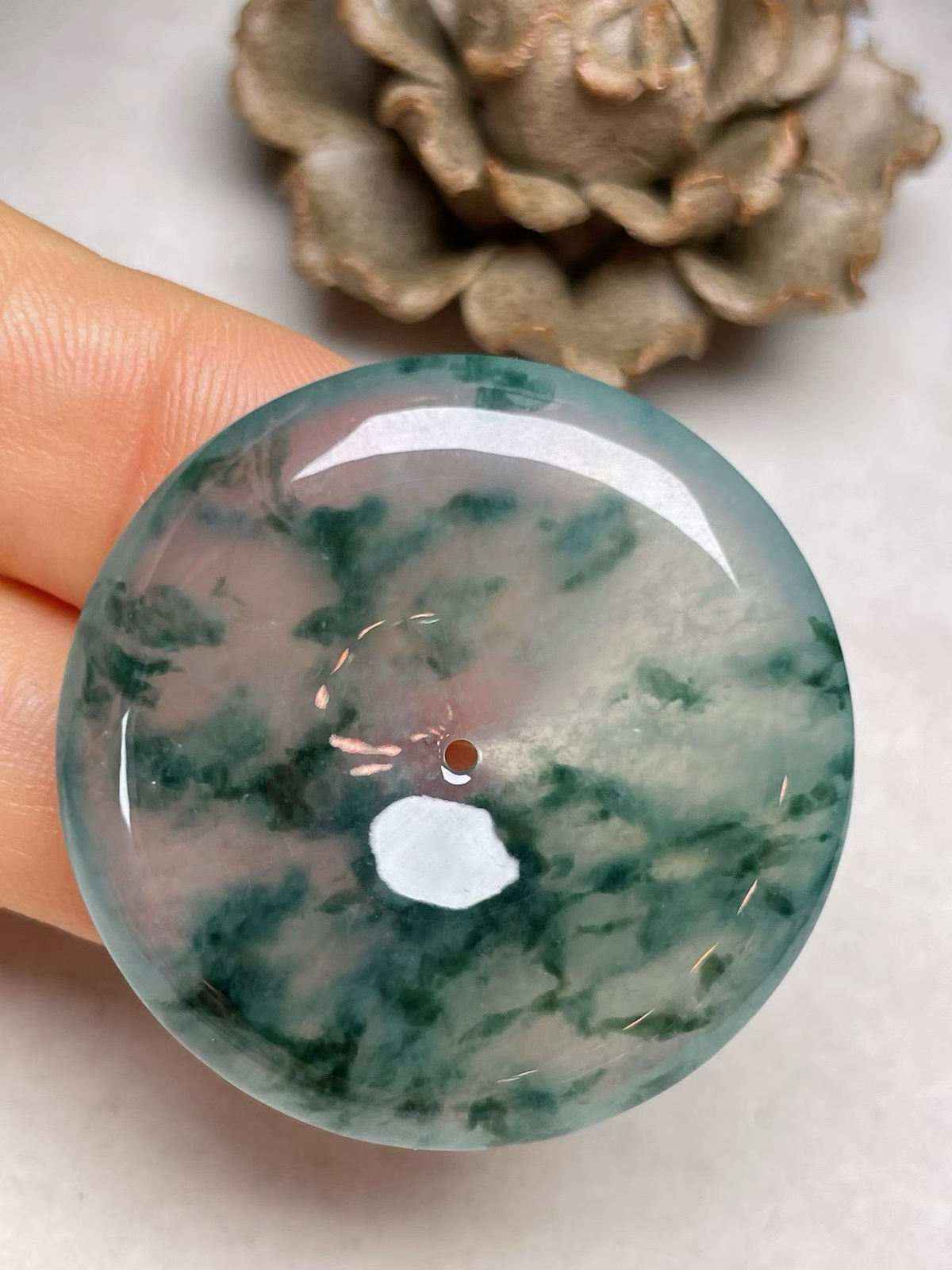 冰种飘花【平安扣】吊坠，种水好，玉质细腻 ，卖相好‘