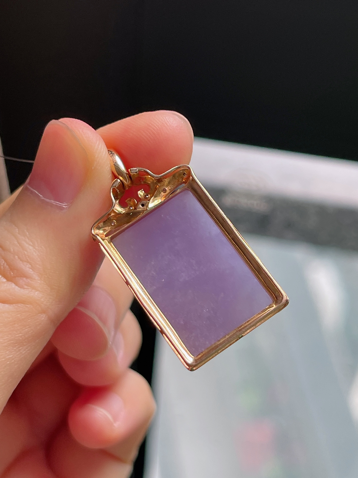 18k金 翡翠冰糯种紫罗兰无事牌挂件