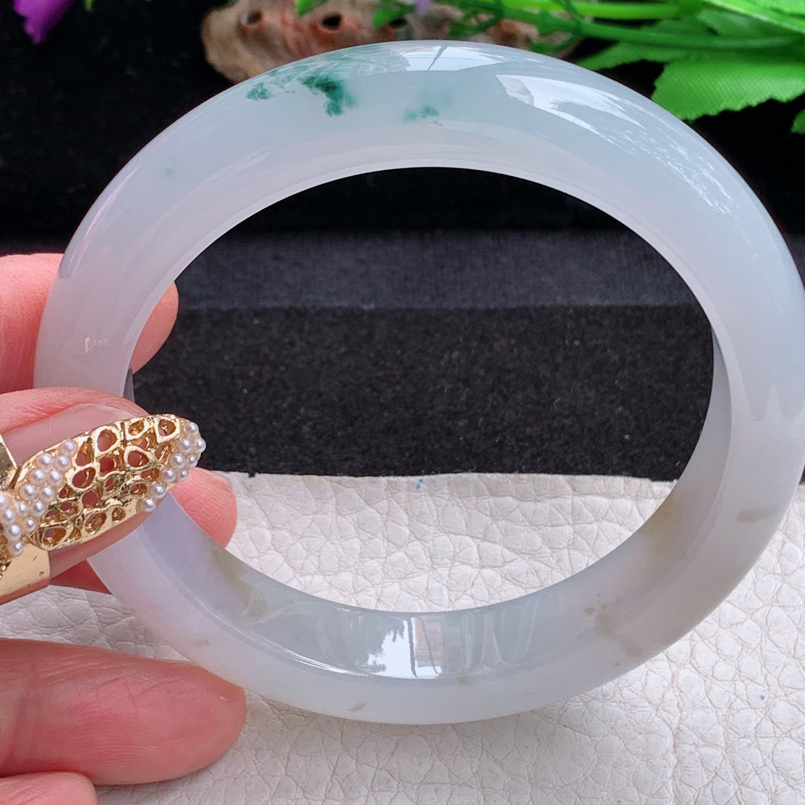 p实拍58.5*12.7*9平安镯 天然缅甸翡翠a货手镯冰飘花起光厚装正圈玉镯子