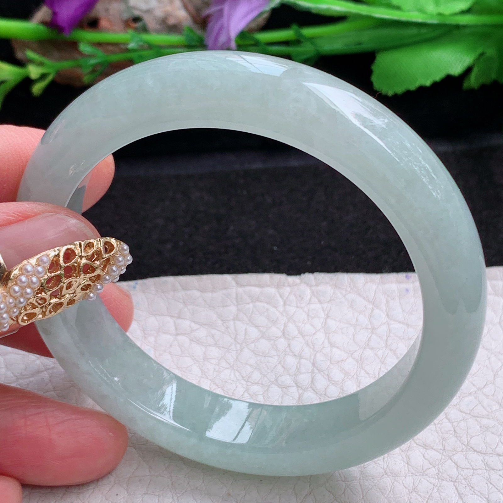 hy实拍54*11.6*8.3平安镯 天然缅甸翡翠a货手镯冰晴秀气正圈玉镯子