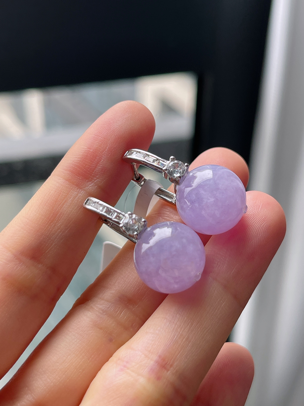 18k金翡翠冰糯满紫罗兰耳坠