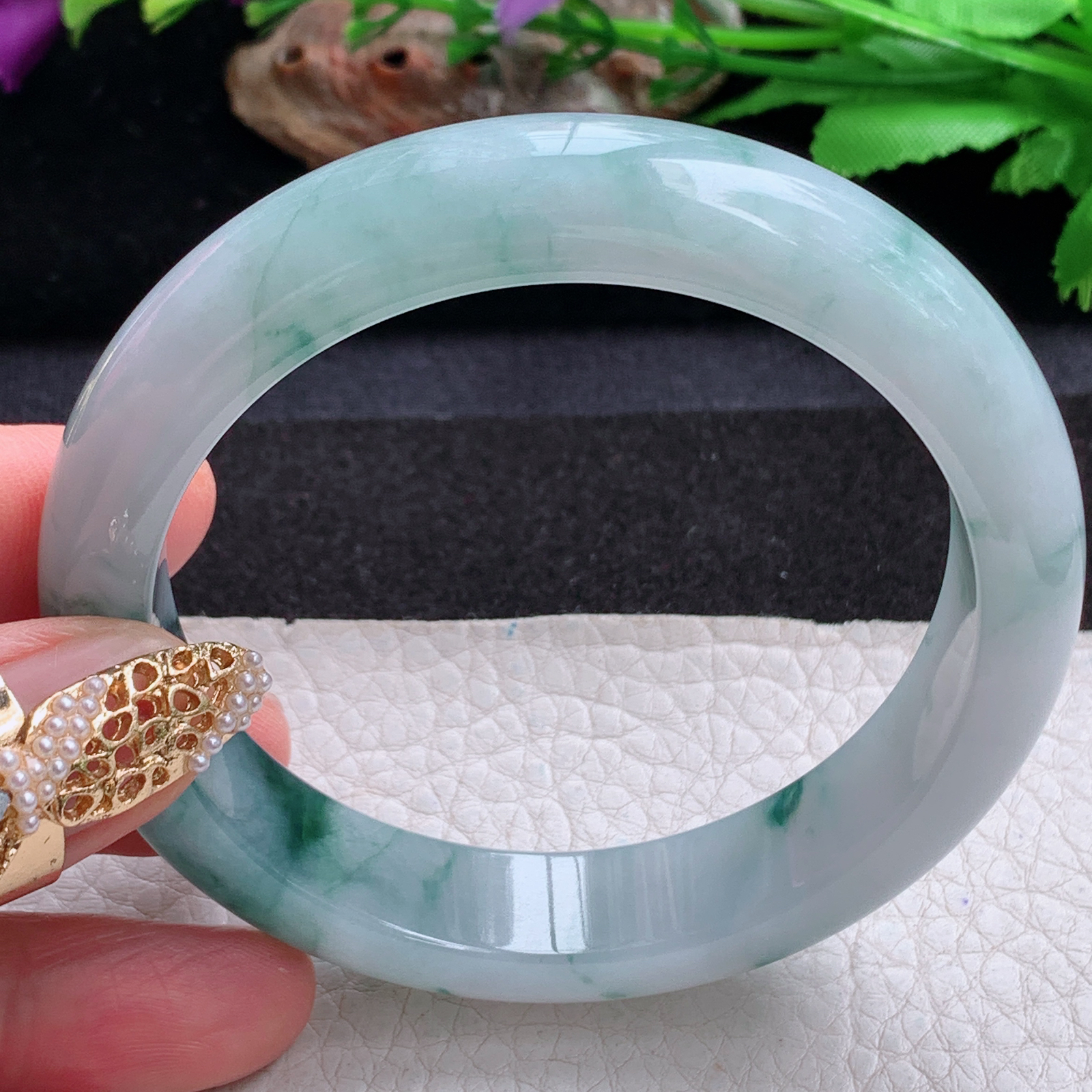 xc实拍58.6*13.8*8.5平安镯 天然缅甸翡翠a货手镯冰飘花正圈玉镯子