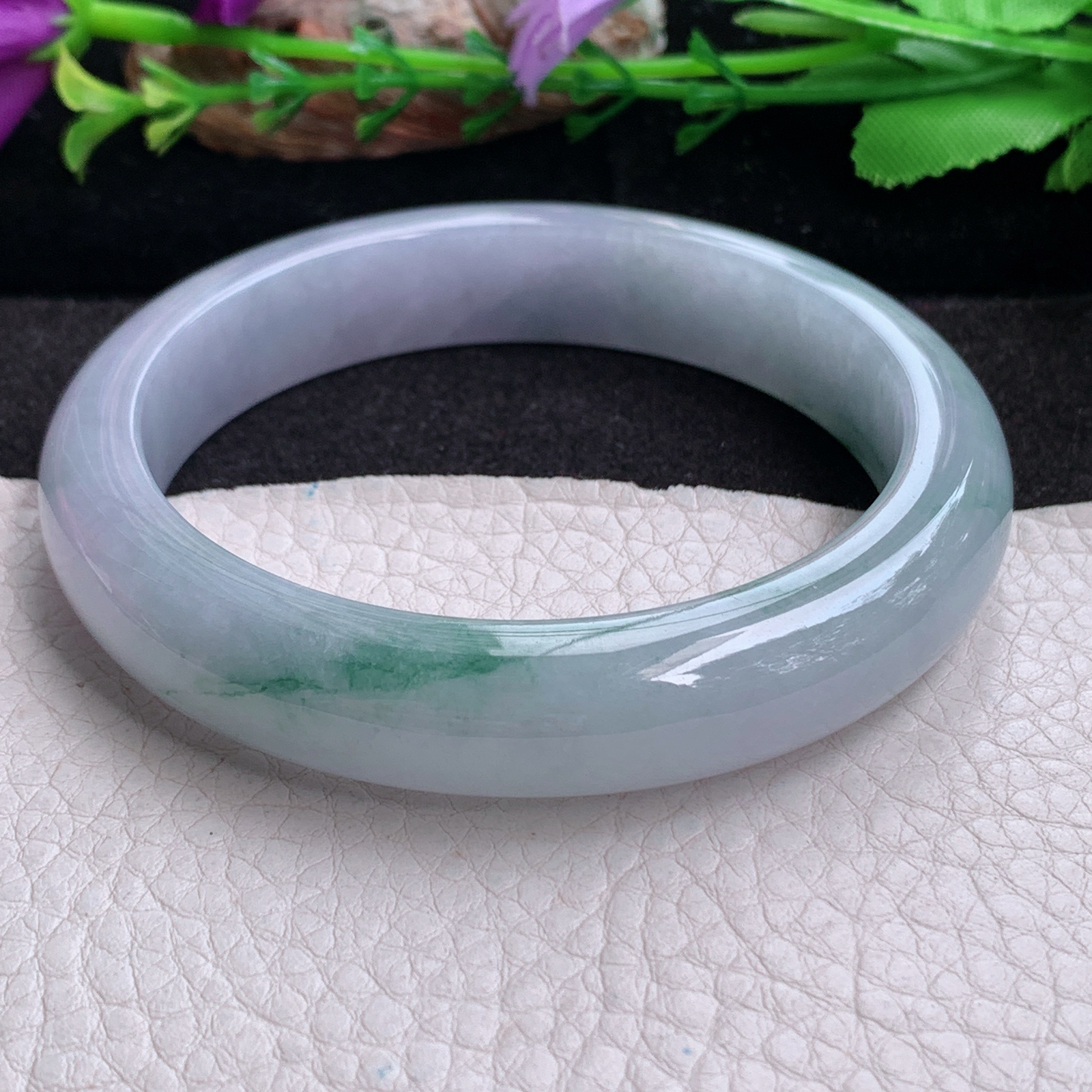 hy大圈口61.8*13*8.6平安镯 天然缅甸翡翠a货手镯蓝紫飘花大气正圈玉镯子