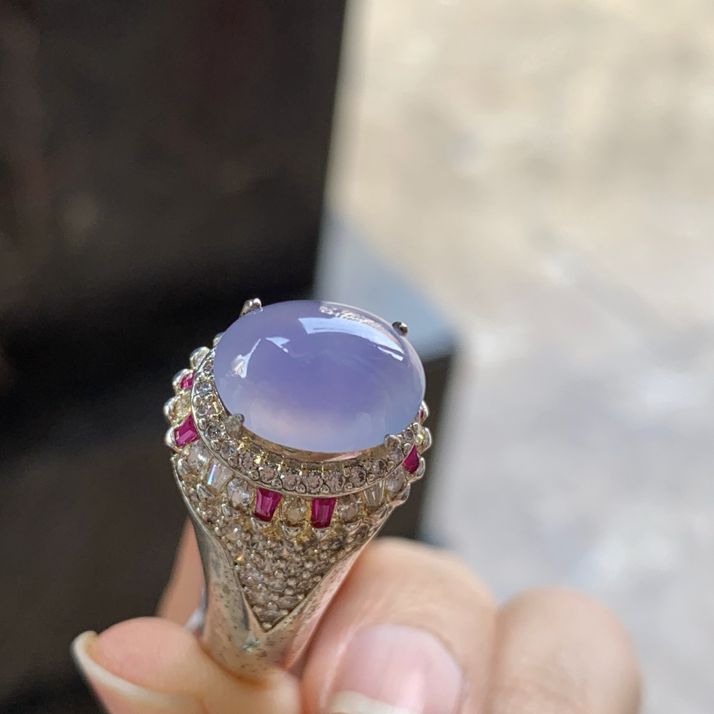 冰紫戒面^_^冰透起光 饱满 尺寸12-9-5mm 铜托