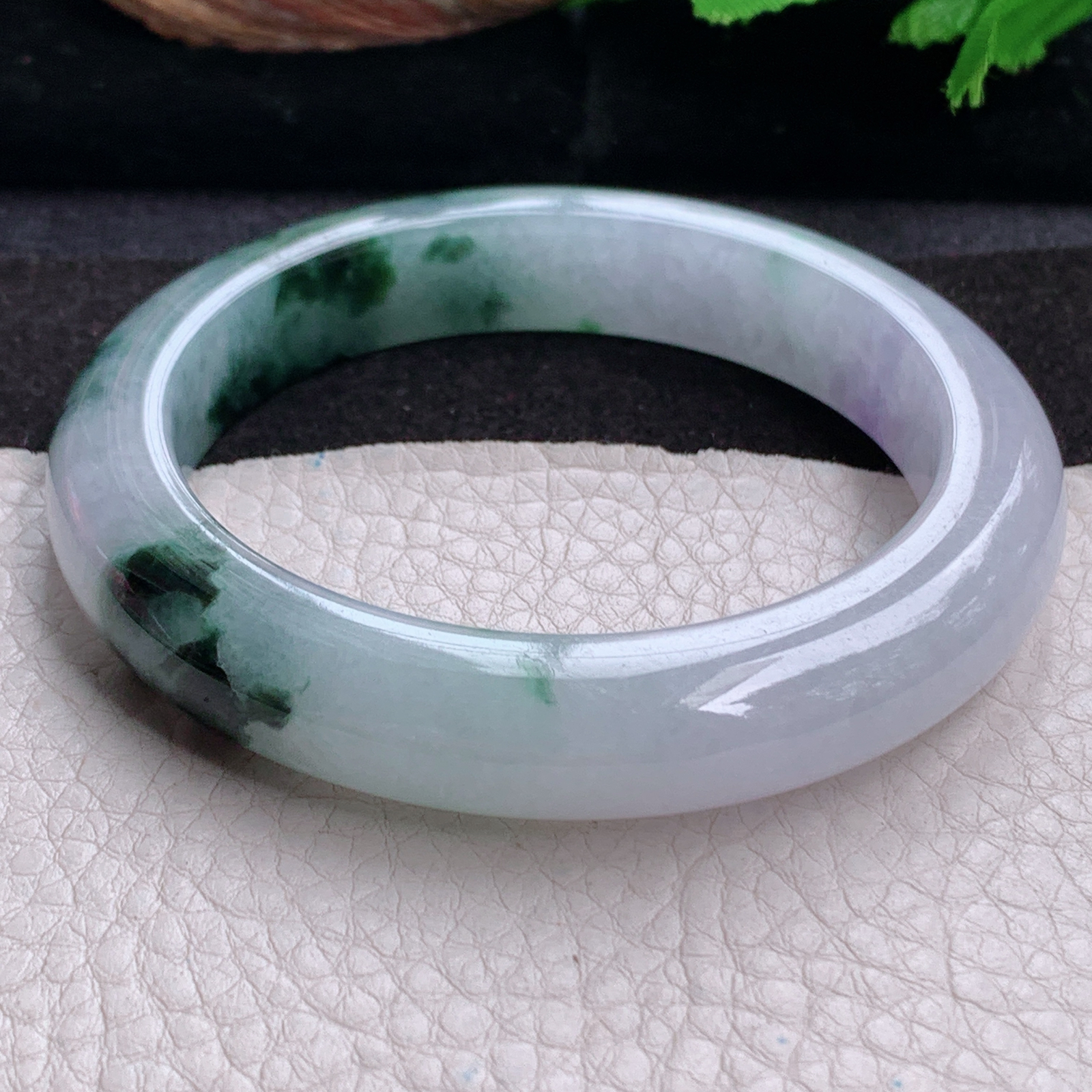 cc实拍57.5*12*9.8招财镯 天然缅甸翡翠a货手镯半山水飘花正圈玉镯子