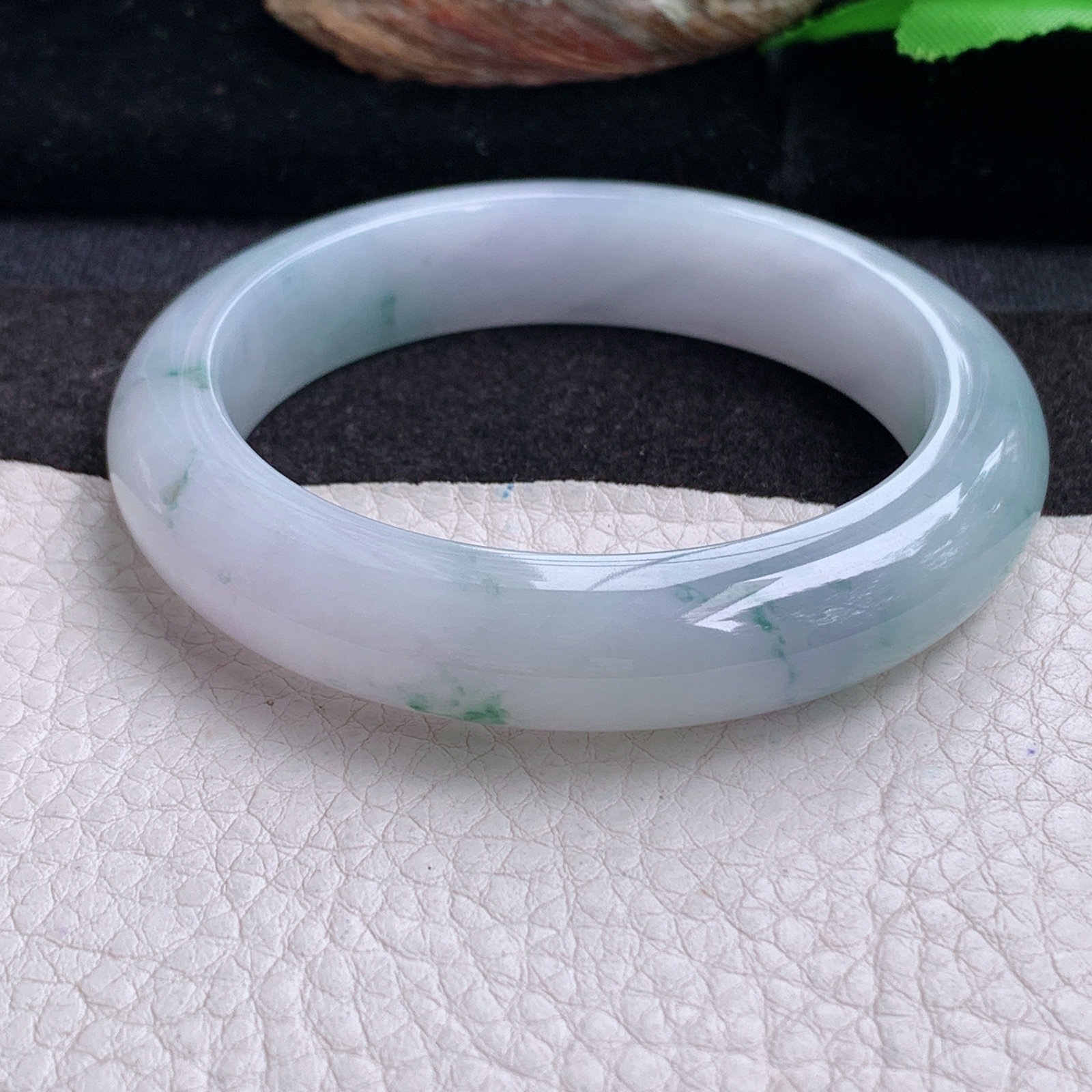 p实拍54*12.2*9平安镯 天然缅甸翡翠a货手镯冰飘花厚装正圈玉镯子