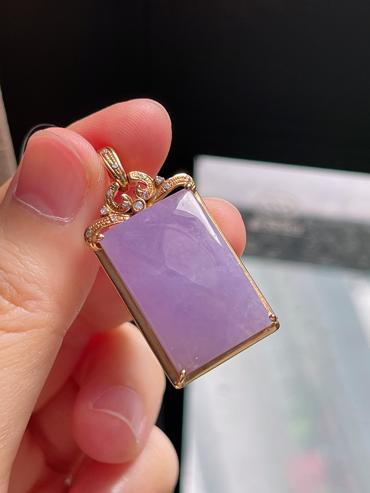 18k金 翡翠冰糯种紫罗兰无事牌挂件