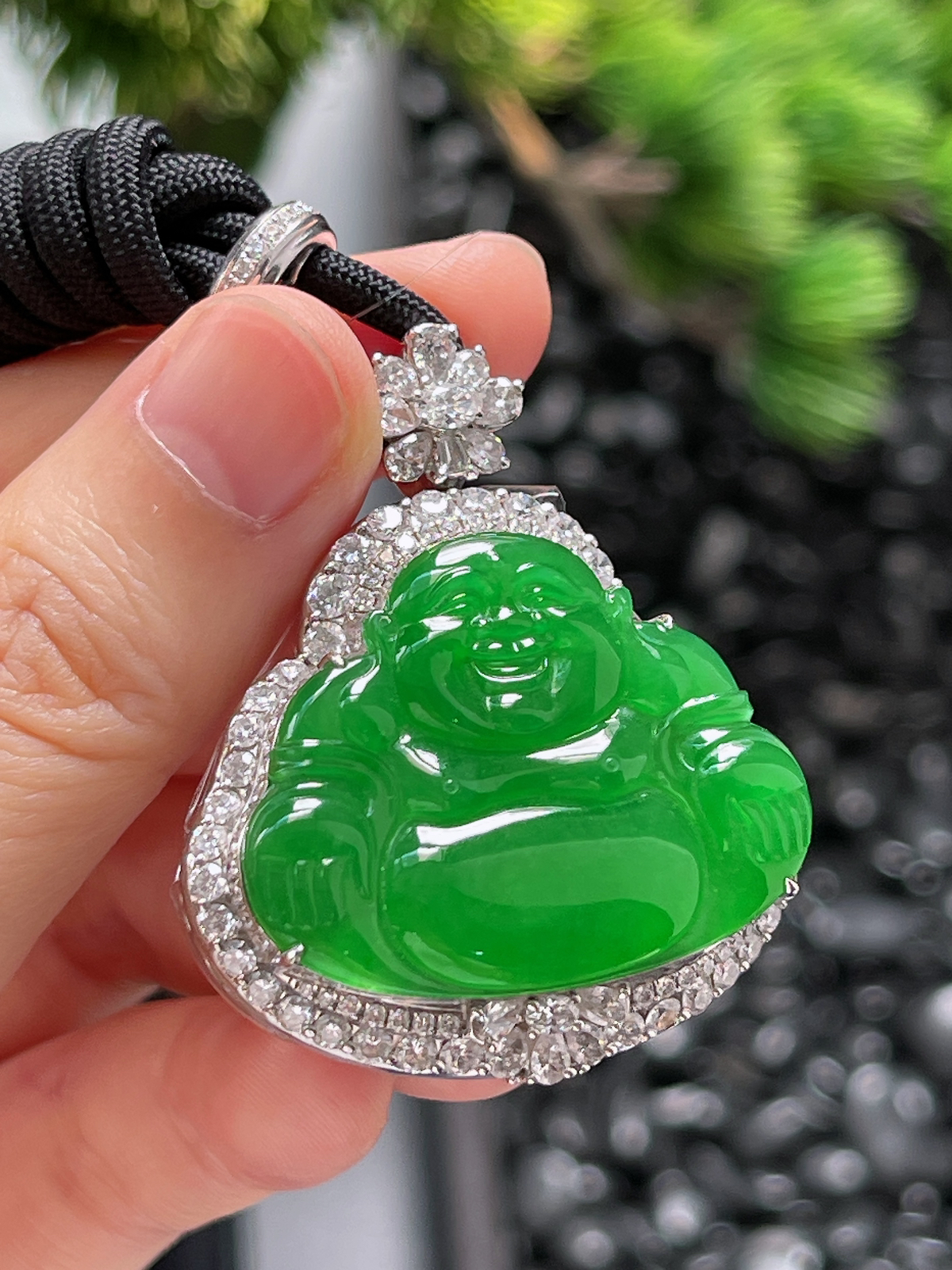 18k金 翡翠冰糯种绿色佛公吊坠