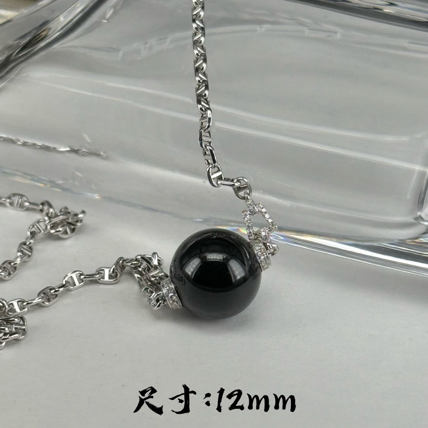 精品18k墨翠珠子锁骨链 种好色正 黑度极好 打灯通透 油性十足 尺寸12