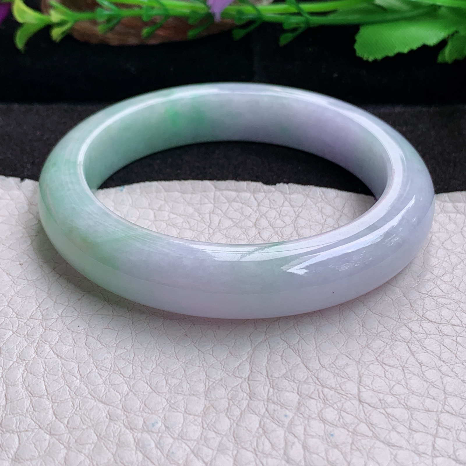 ee实拍55.8*11.8*8.7招财镯 天然缅甸翡翠a货手镯春带彩正圈玉镯子