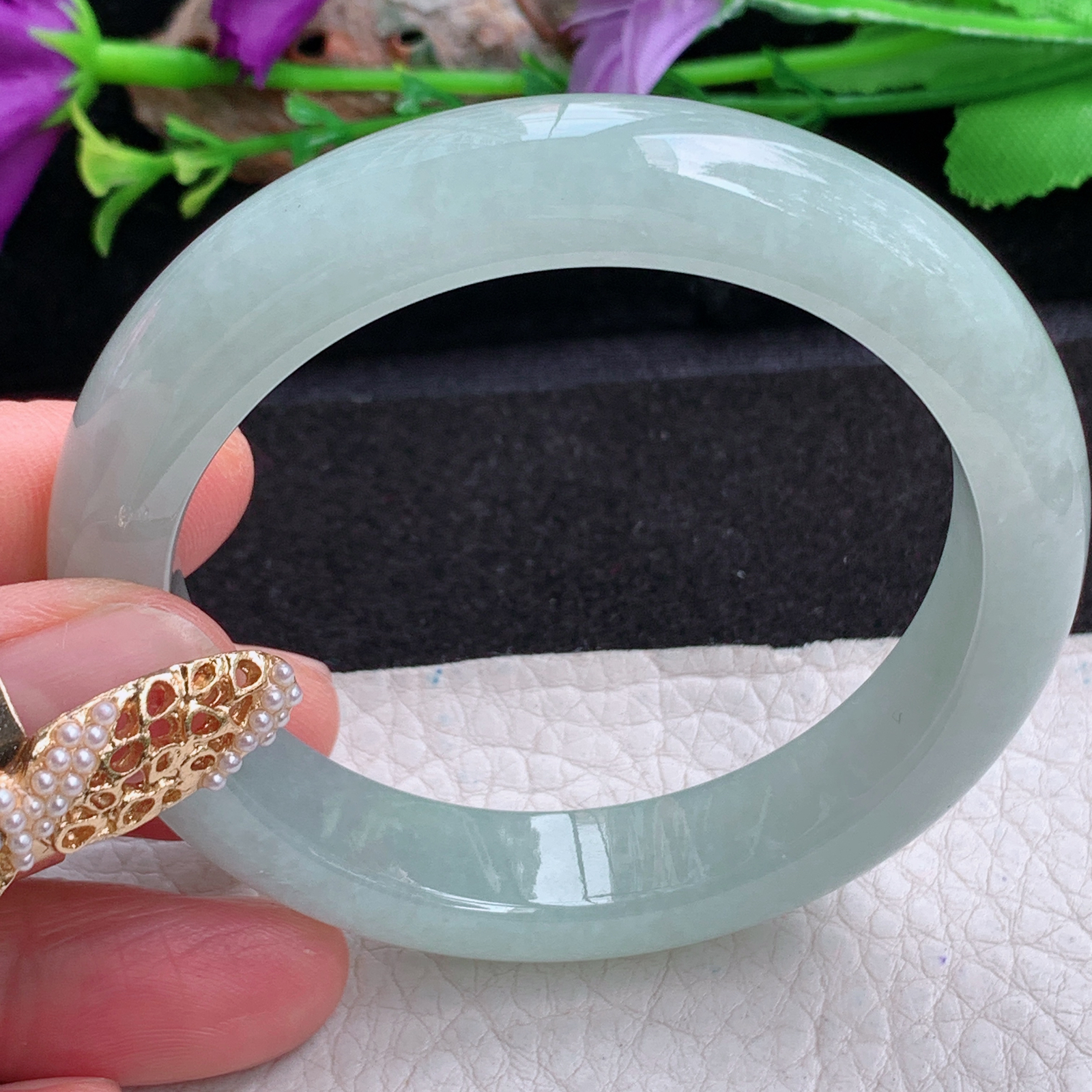 hy实拍54*11.6*8.3平安镯 天然缅甸翡翠a货手镯冰晴秀气正圈玉镯子