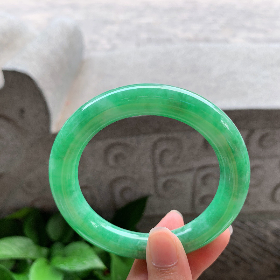 圈口56.5-11.2 【满绿圆条手镯】圆条56 57可戴