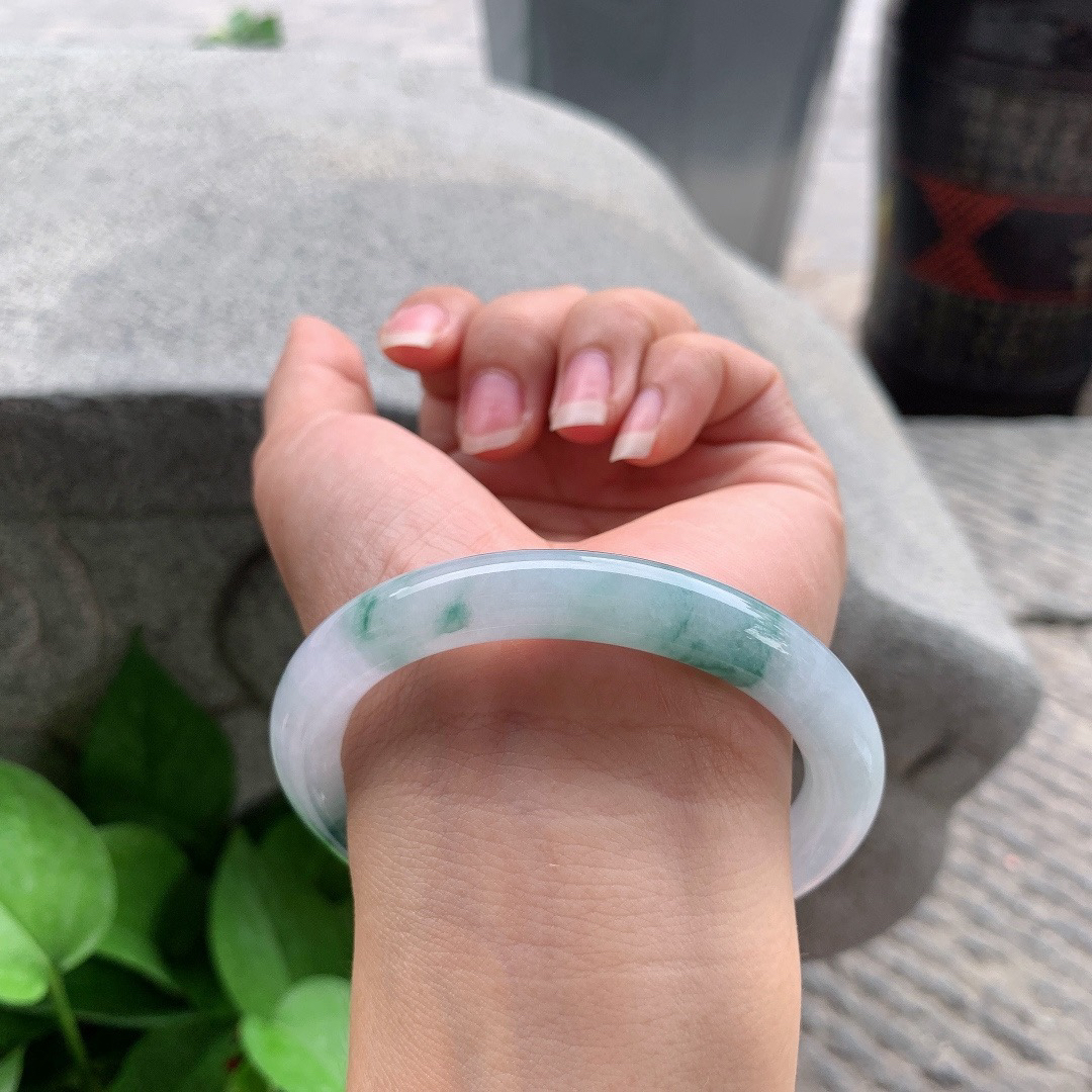 圈口57.8-9.4 【冰飘花圆条手镯】圆条57 58可戴 冰透水润