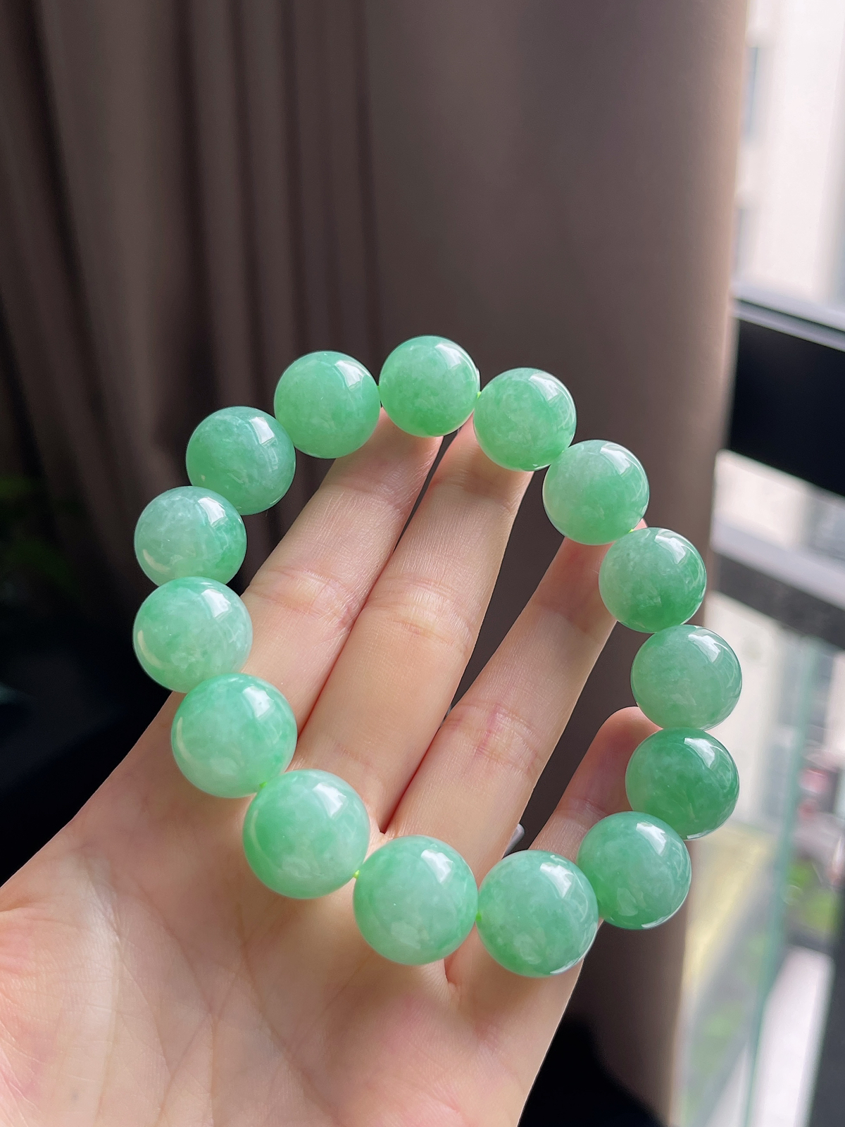 翡翠糯化种甜绿色手链