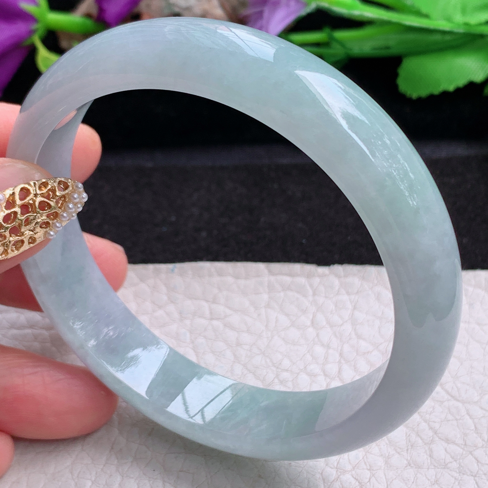 ee实拍59.5*13.5*7.3平安镯 天然缅甸翡翠a货手镯冰胶大气正圈玉镯子