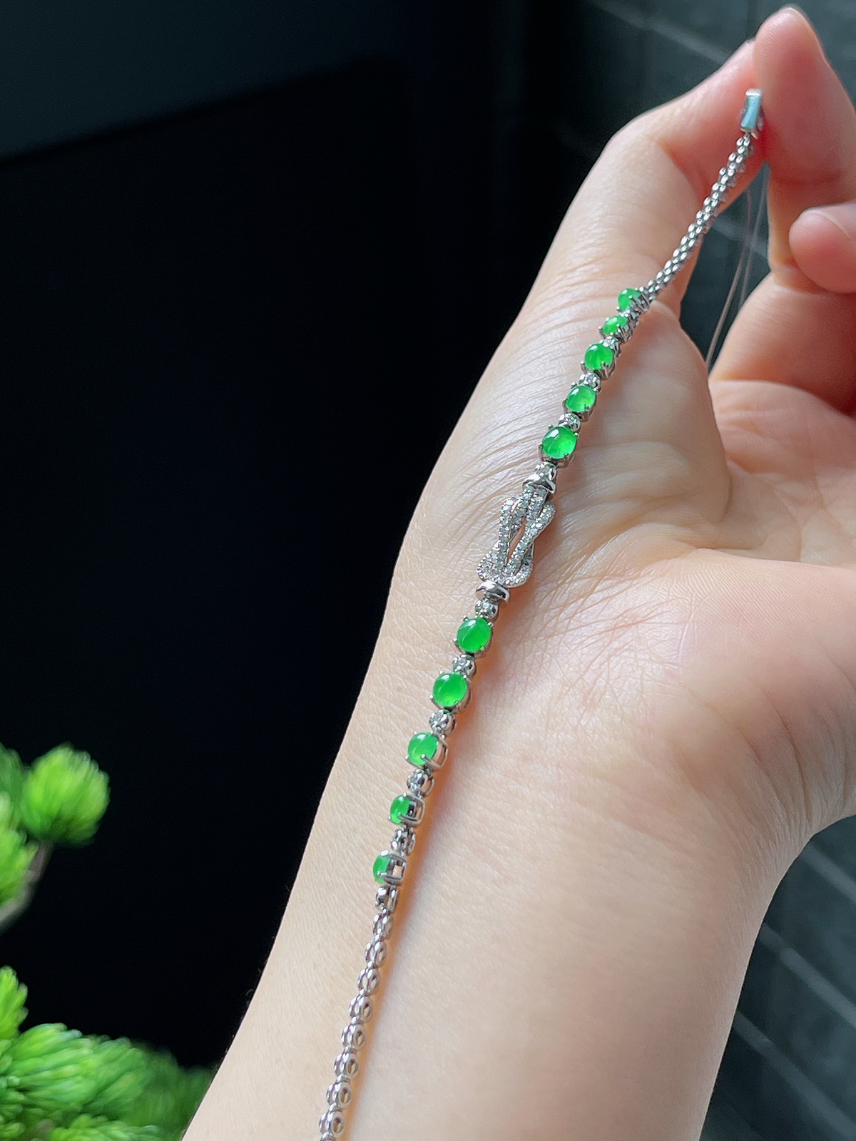 18k金 翡翠冰种绿色手链