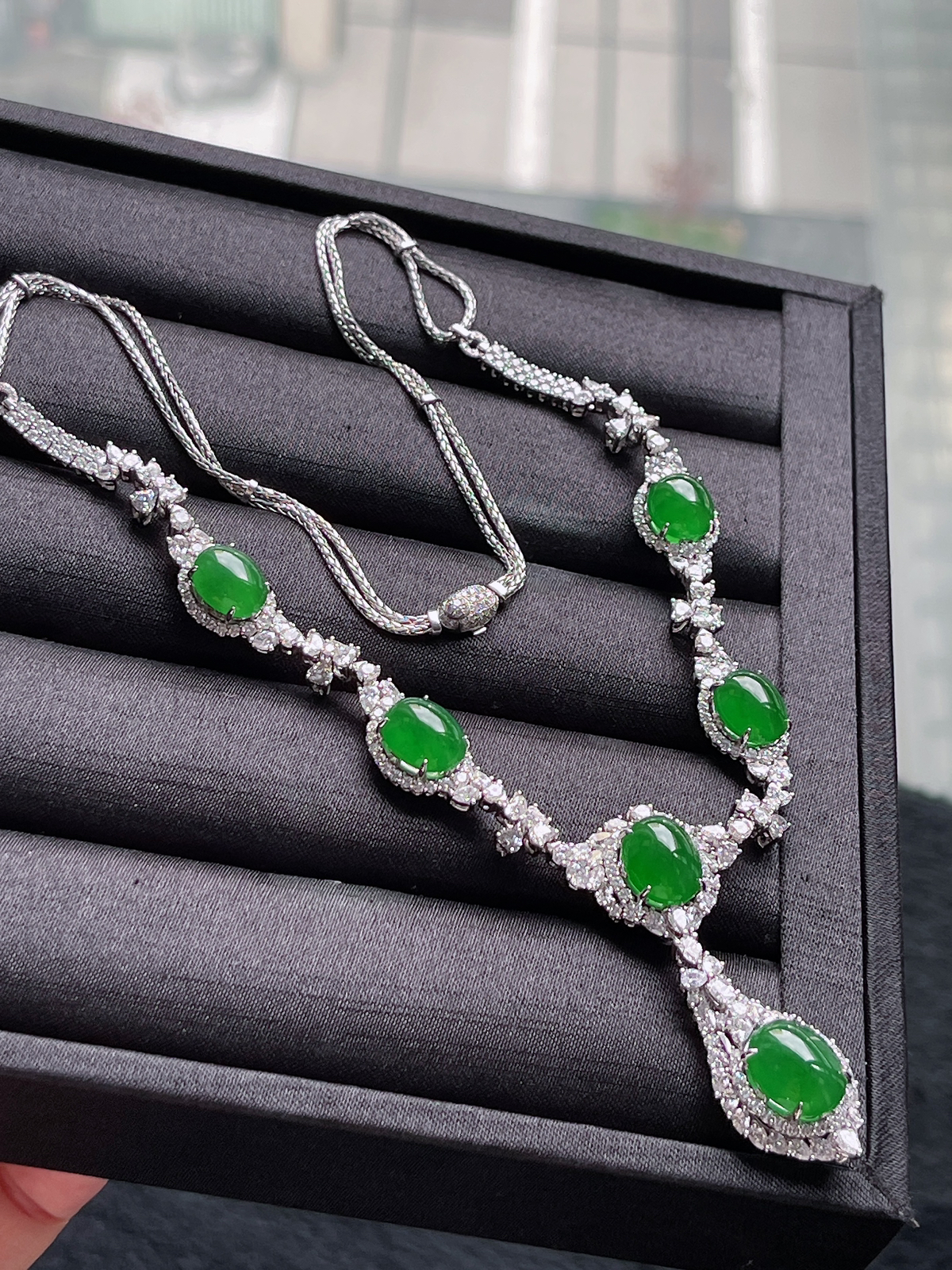 18k金 翡翠冰糯种满绿项链