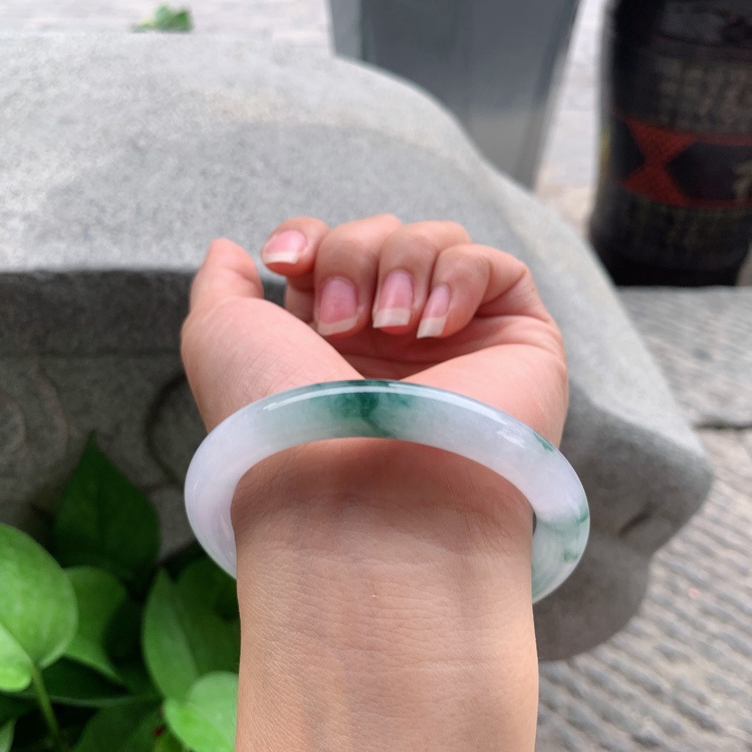 圈口57.8-9.4 【冰飘花圆条手镯】圆条57 58可戴 冰透水润