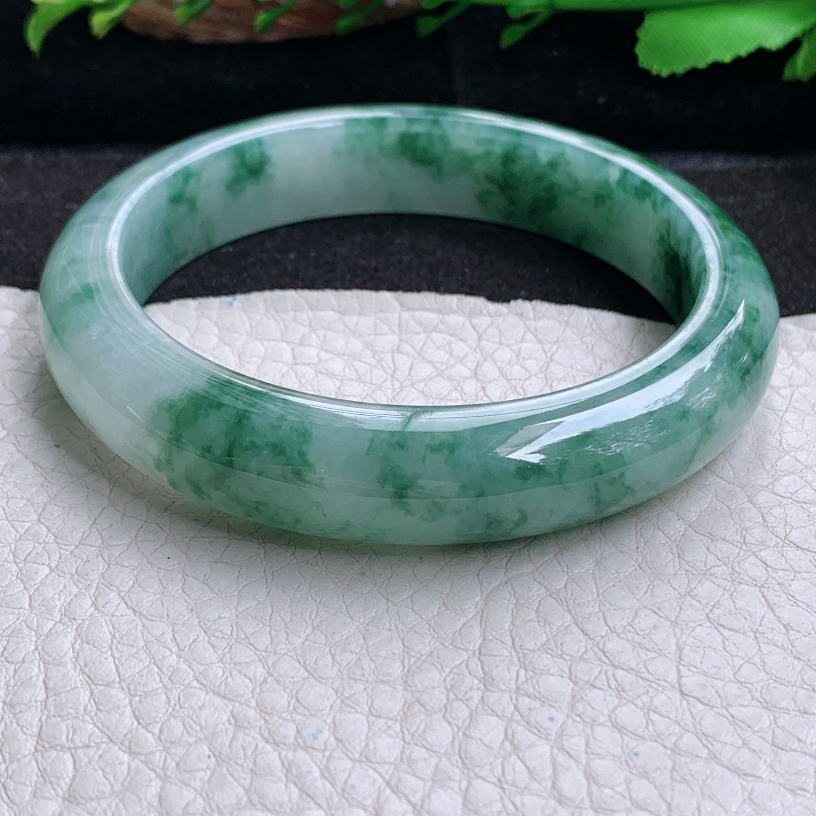 mq实拍59*12.8*9平安镯 天然缅甸翡翠a货手镯冰飘花正圈玉镯子