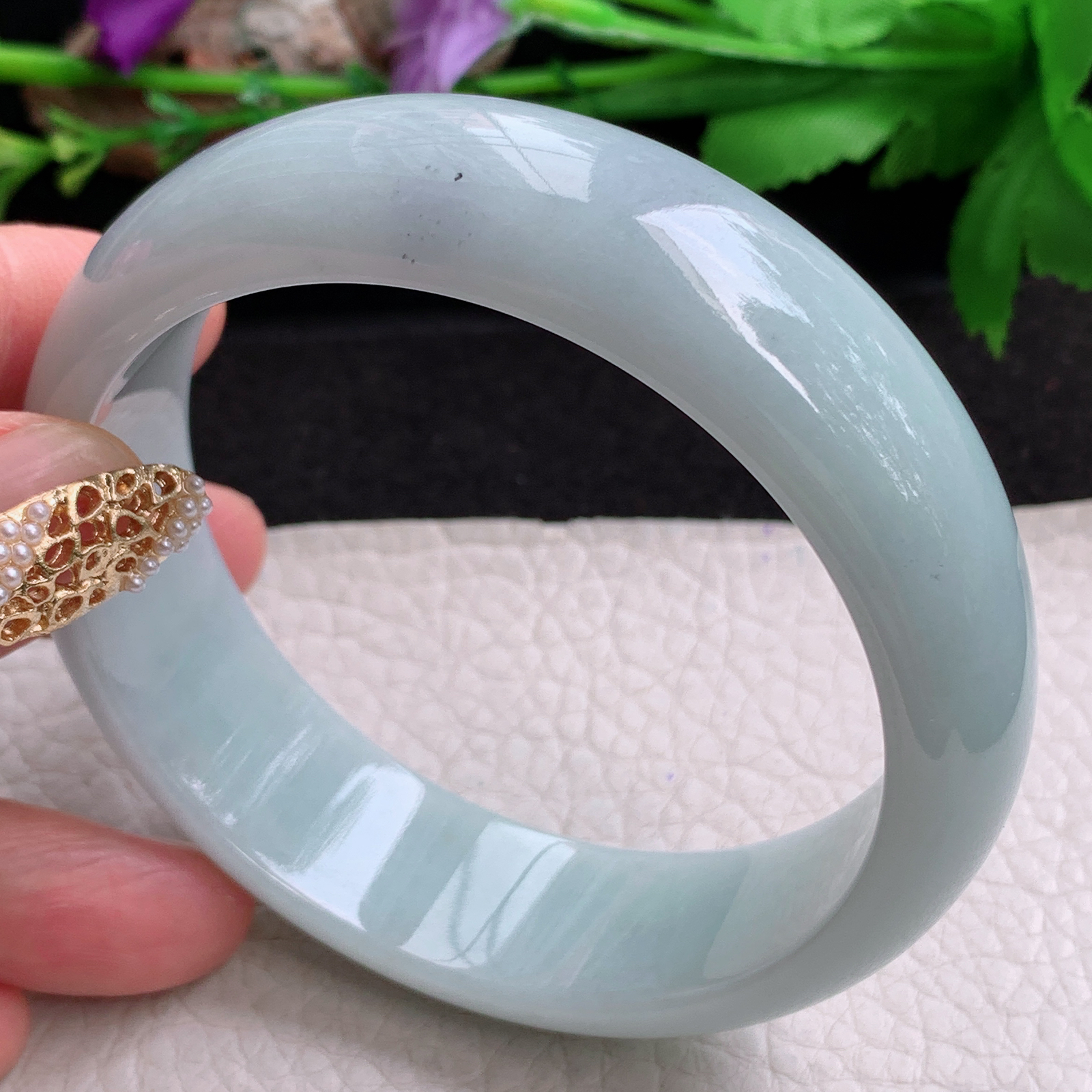 hy大圈口61.5*18.6*7.8轮胎镯 天然缅甸翡翠a货手镯浅绿大气正圈玉镯子