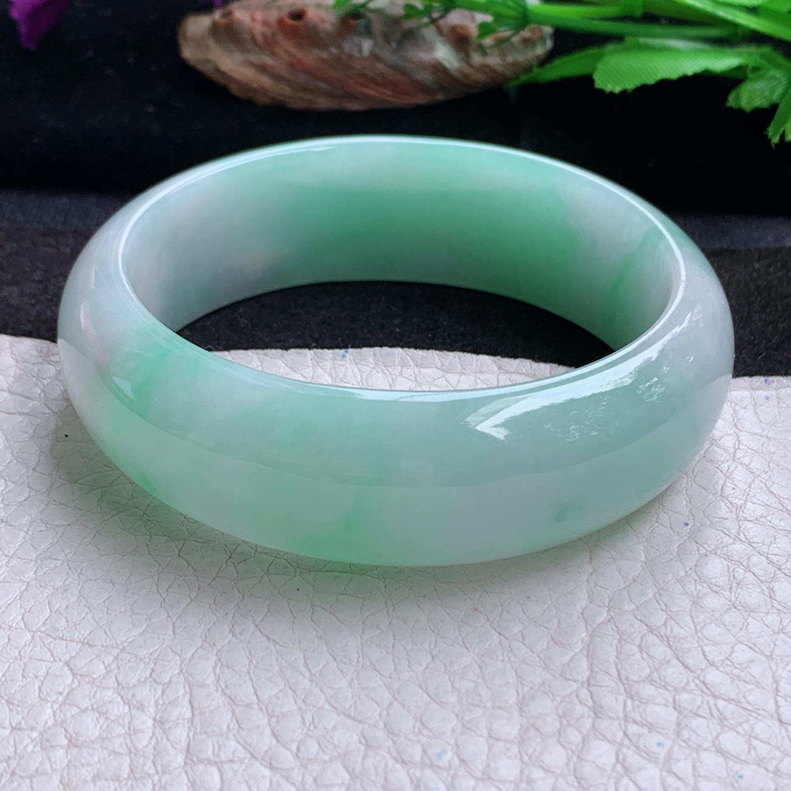 xc大圈口59*19.5*8轮胎镯 天然缅甸翡翠a货手镯冰飘花大气正圈玉镯子